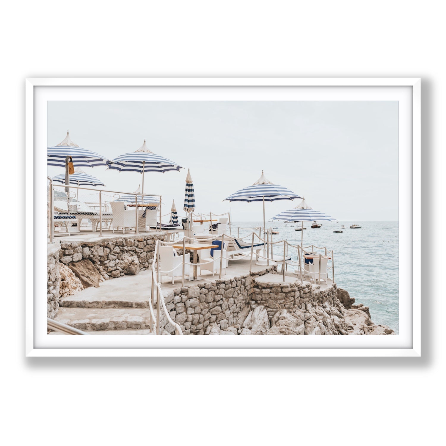 Ombrelloni fine art print, Positano, Italy, Statement, White Frame · Matboard, Fine Art Print