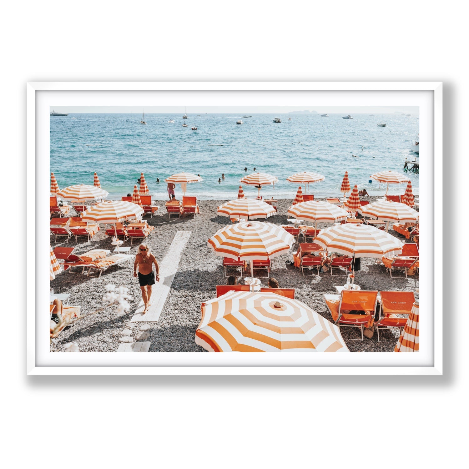 Shoreline Strut Positano wall art Statement fine art print in white frame with matboard