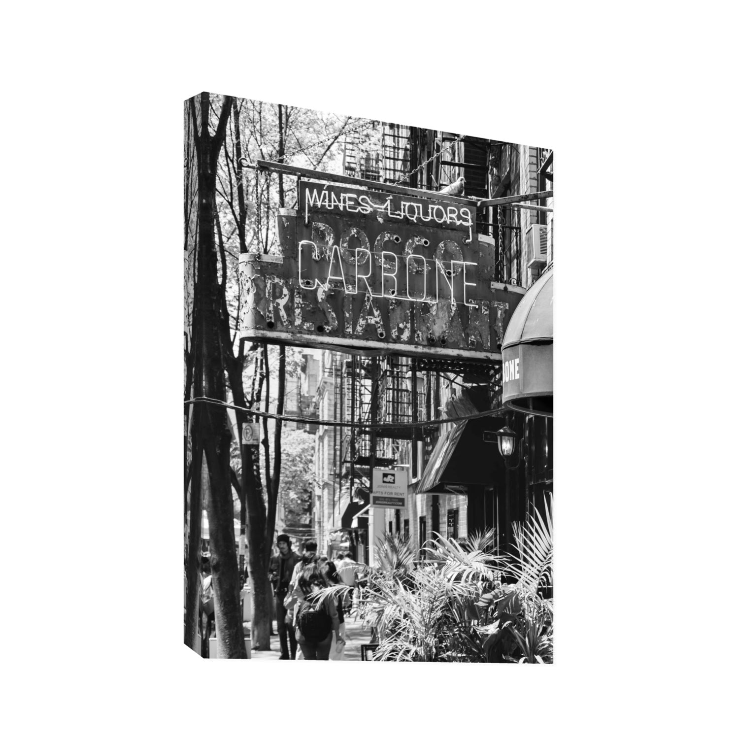 Paparazzi To Pasta New York NYC Black & White wall art Statement stretched canvas print