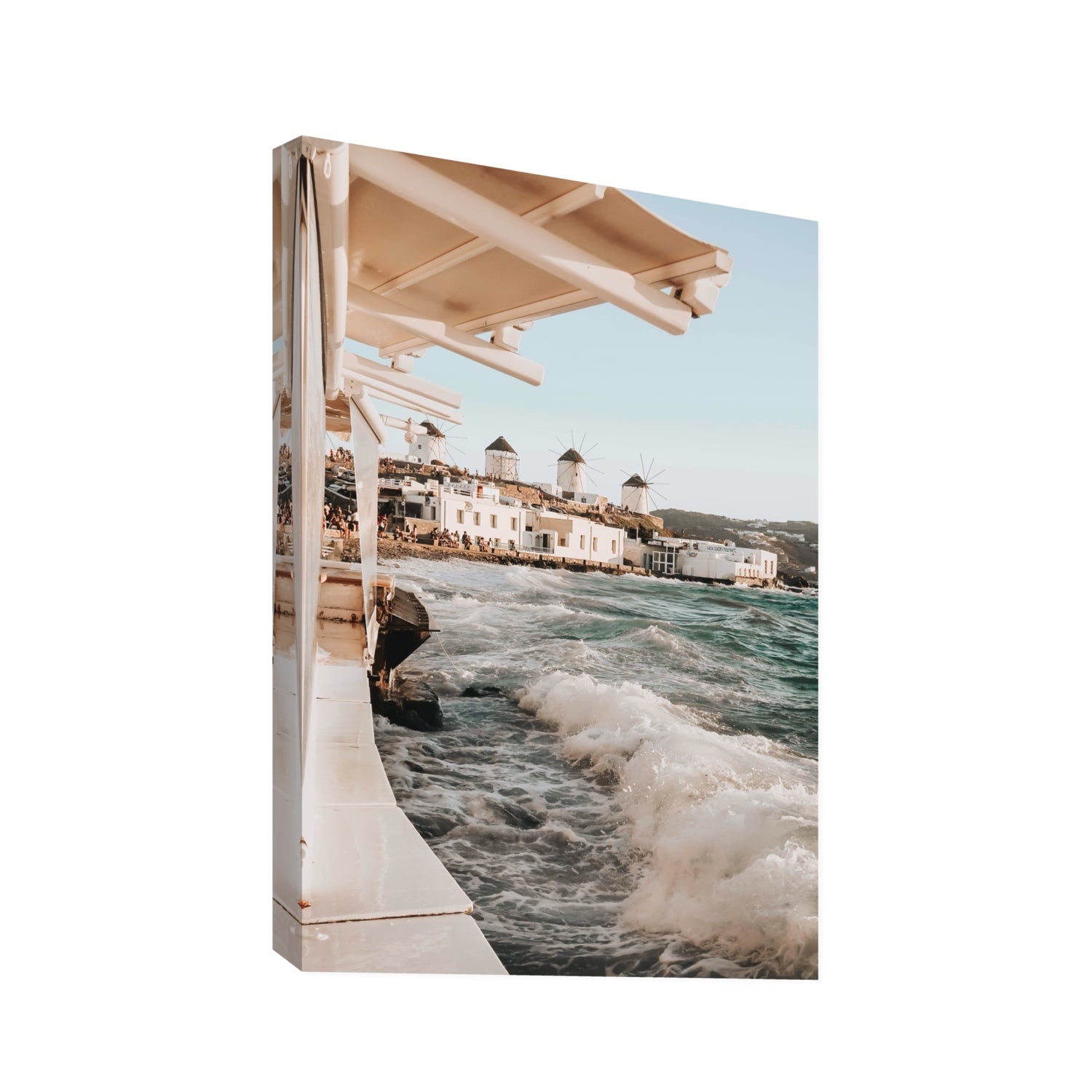 Windmills Mykonos Greek island wall art Statement stretched canvas print