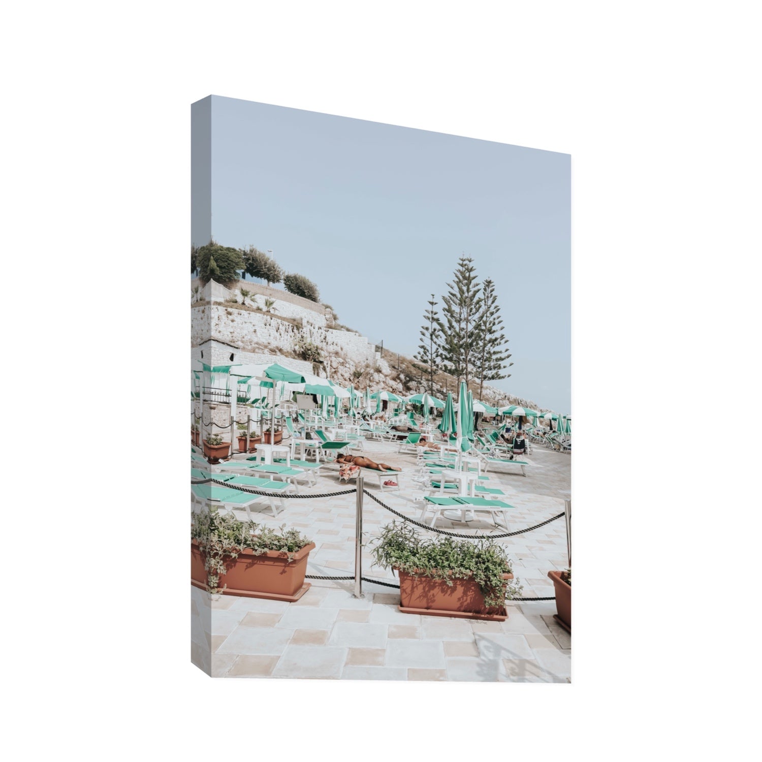 Siesta on The Terrace Puglia coastal wall art Statement stretched canvas print