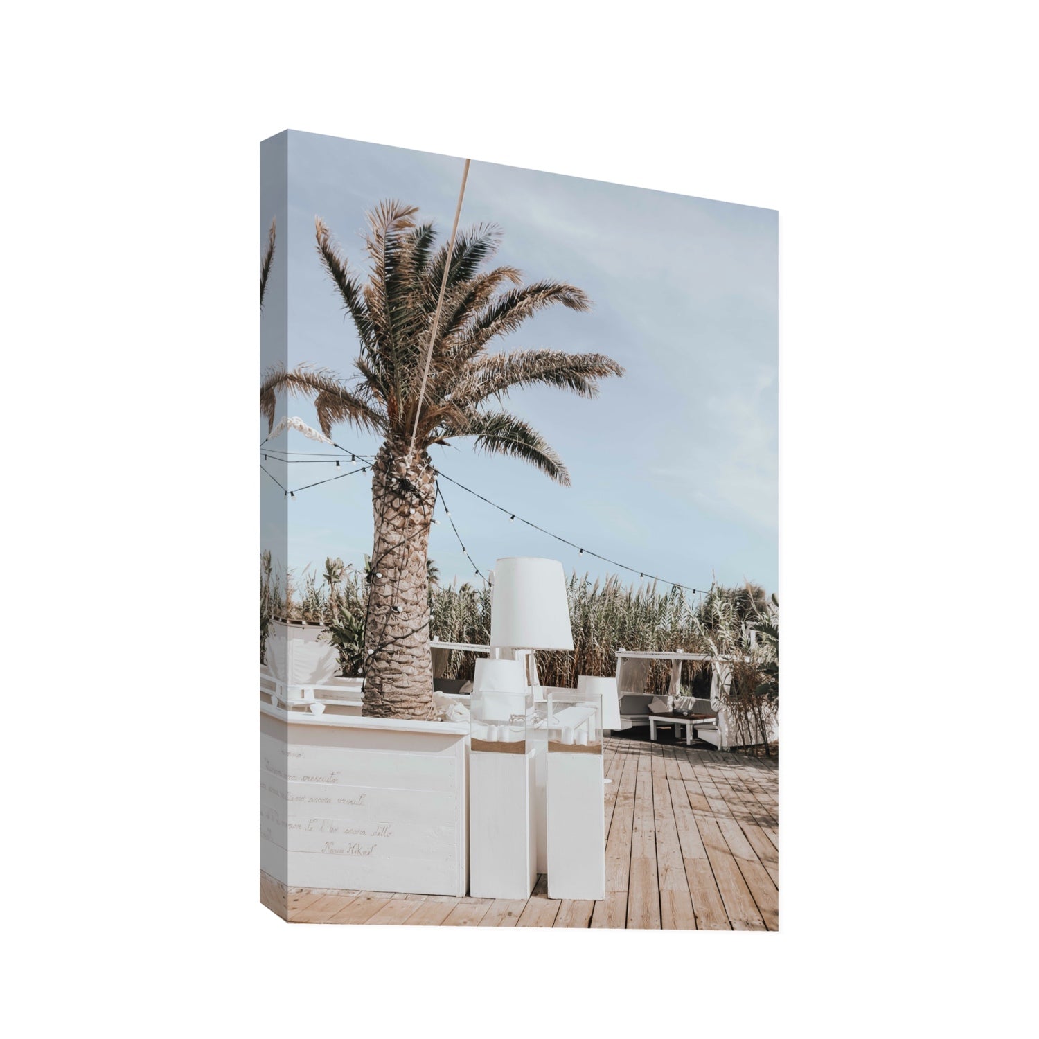 Seabreeze Palm Puglia coastal beach wall art Statement stretched canvas print