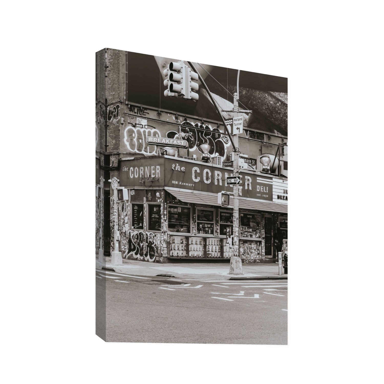 Soho Deli New York NYC Black & White wall art Statement stretched canvas print