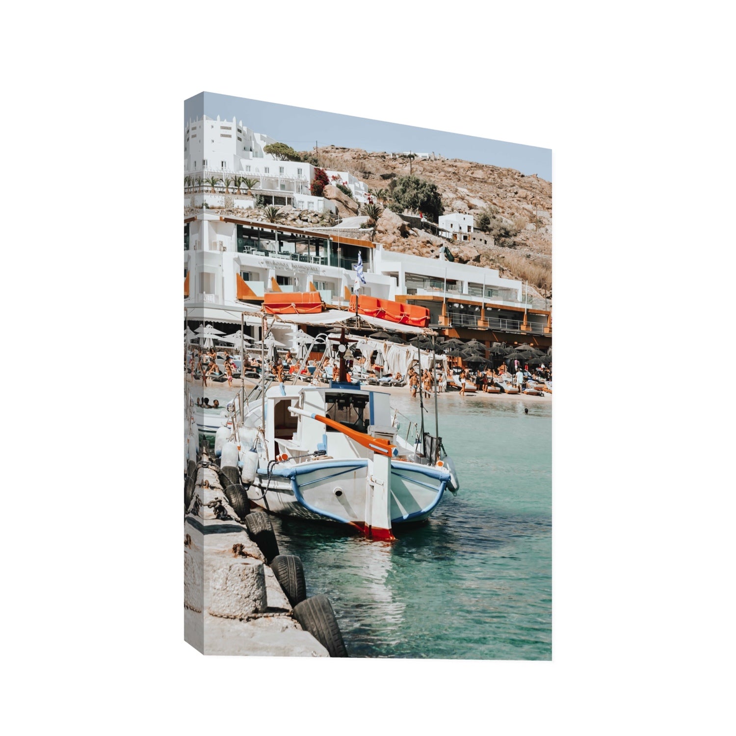 Travel In Style Mykonos Greek island wall art Statement stretched canvas print
