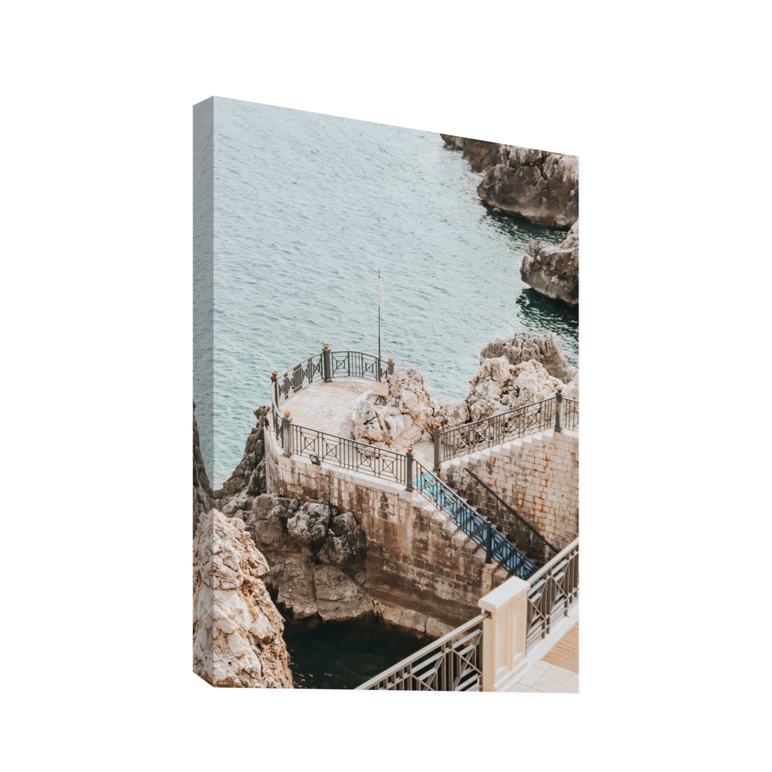 Tidal Staircase Puglia coastal Italian wall art Statement stretched canvas print