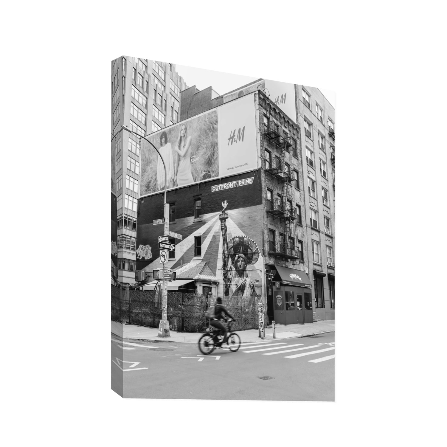 Shadows Of Liberty New York NYC Black & White wall art Statement stretched canvas print