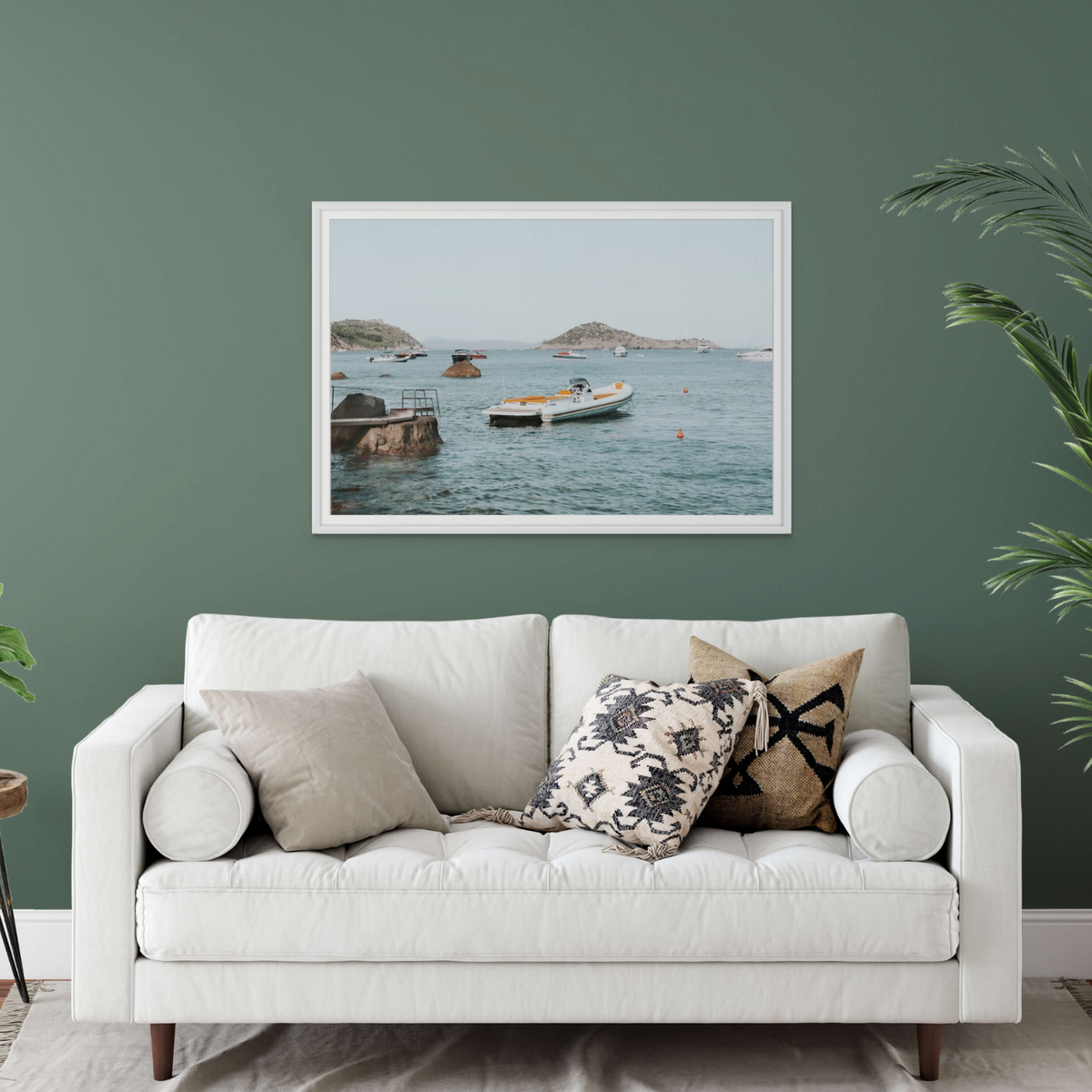 The Azure Sea Tuscany coastal Italian wall art framed print styled in a room