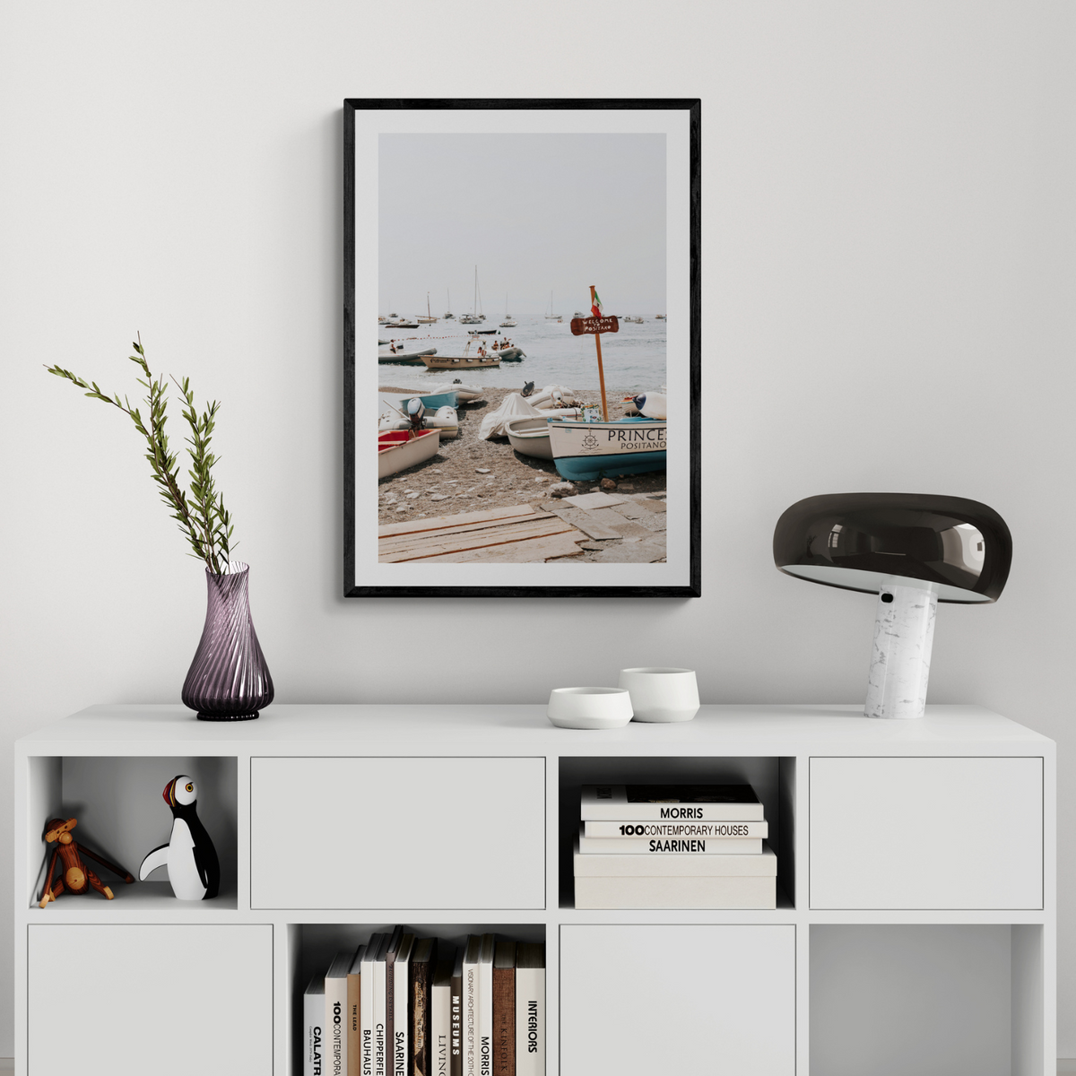 Coming Home Positano wall art framed print styled in a room