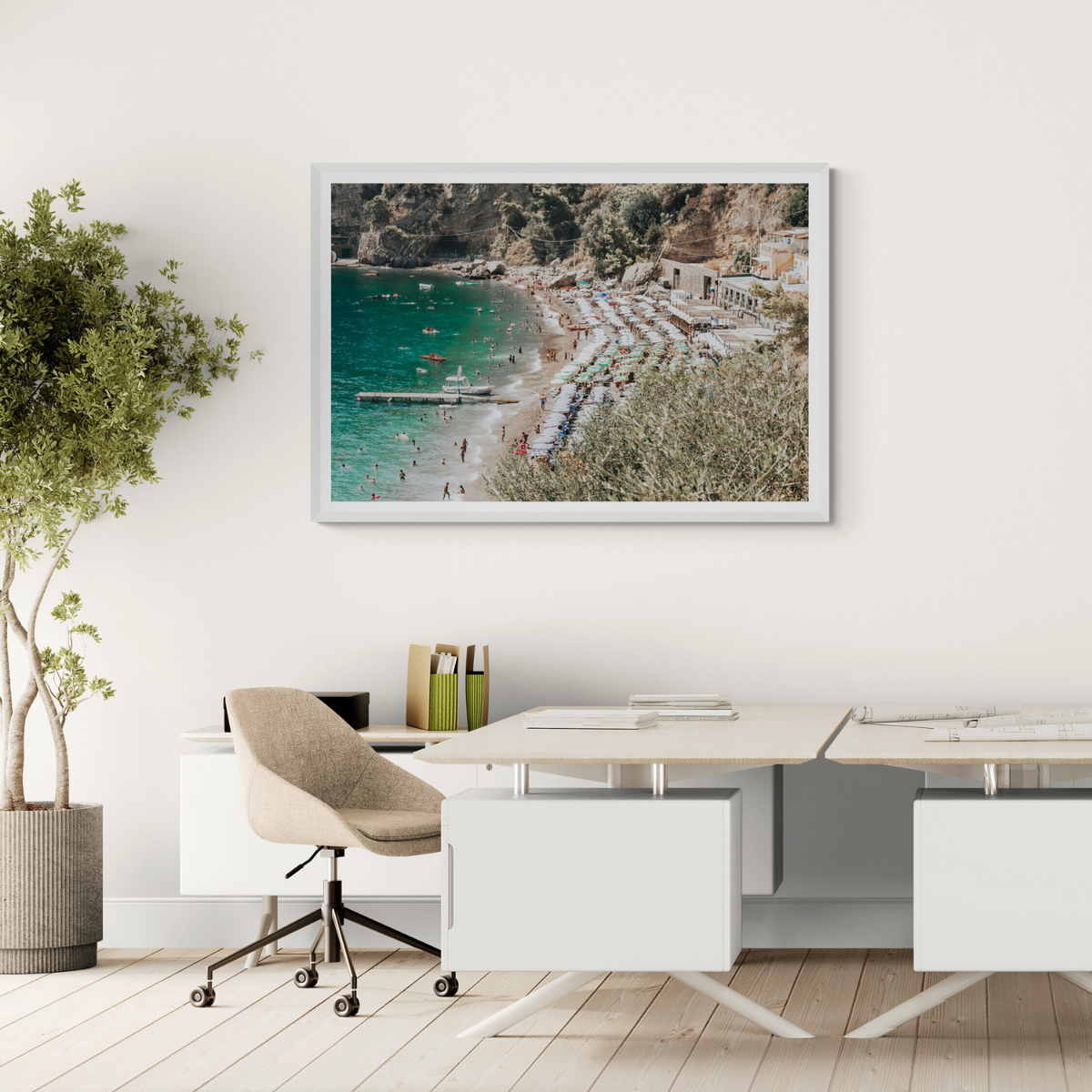 Fornillo Beach Positano decor wall art framed print styled in a room