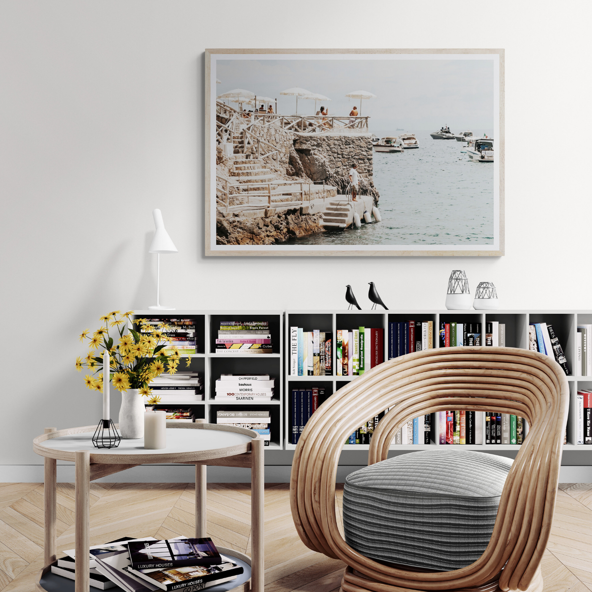 Conca Del Sogno Nerano Amalfi Coast Italian wall art framed print styled in a room view 2