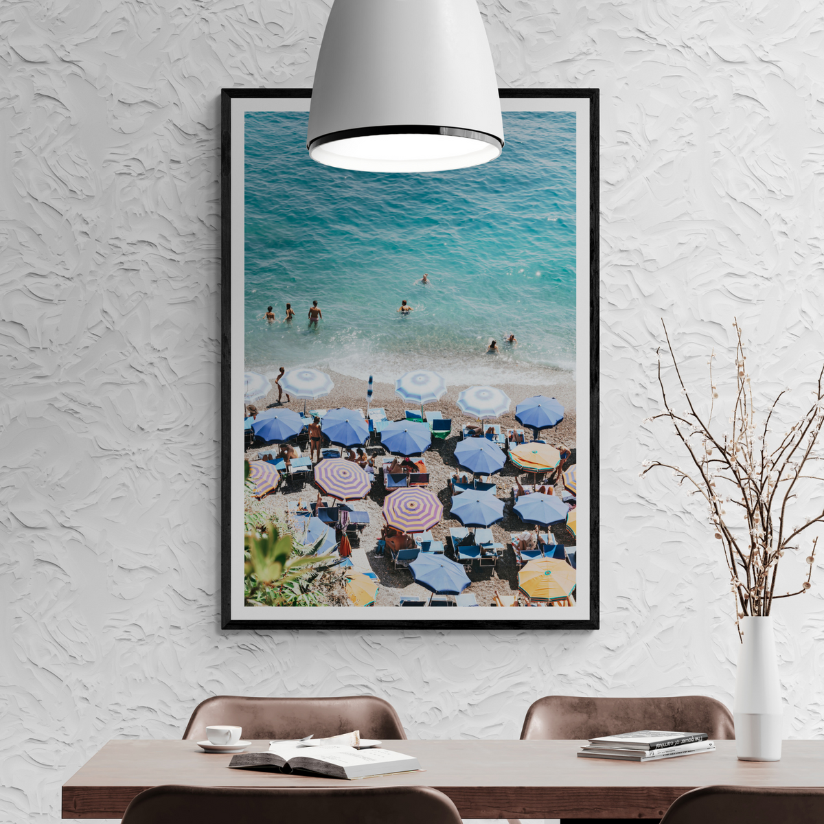 Paradise Beach Positano wall art framed print styled in a room view 3