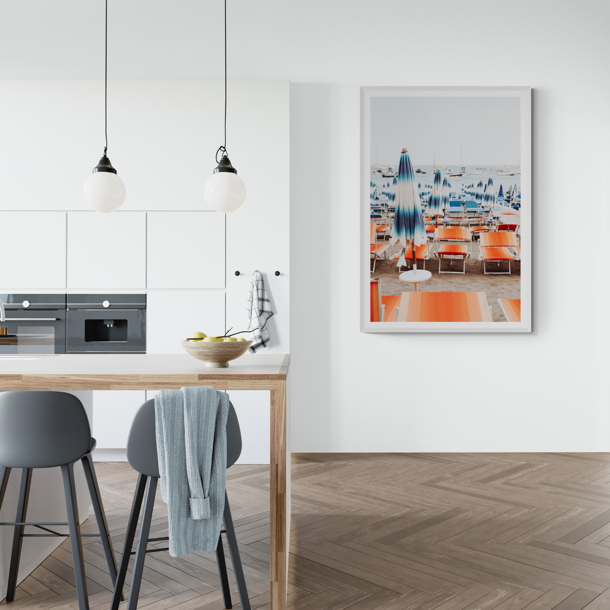 Orange Crush Positano wall art framed print styled in a room view 3