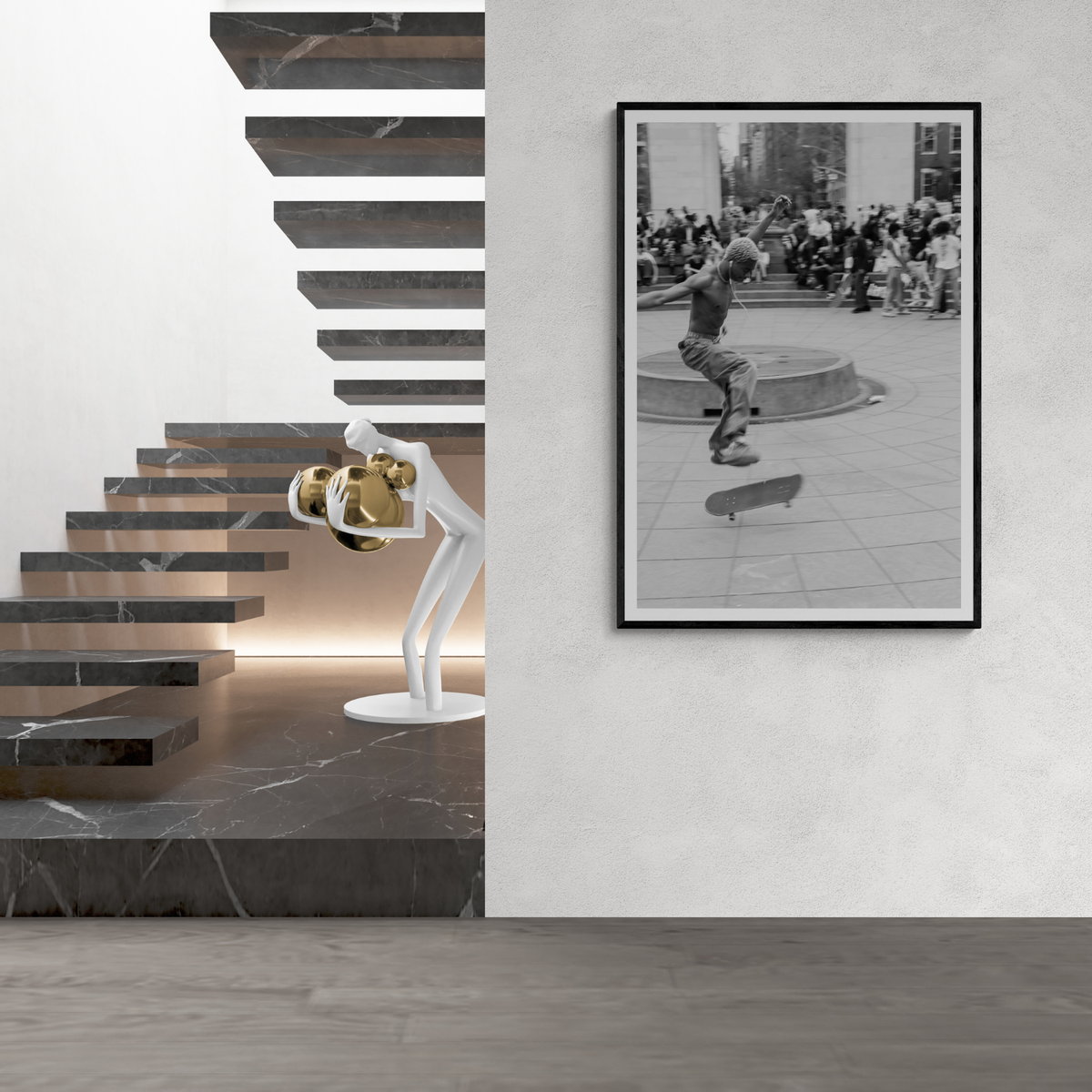 Airborne Rhythms New York NYC Black & White wall art framed print styled in a room