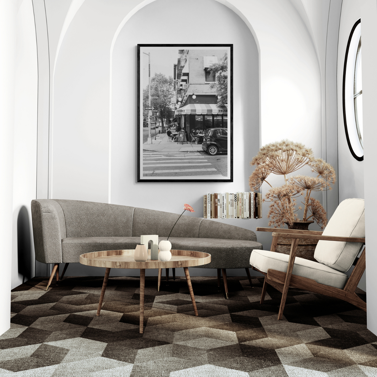 Figaro New York NYC Black & White wall art framed print styled in a room