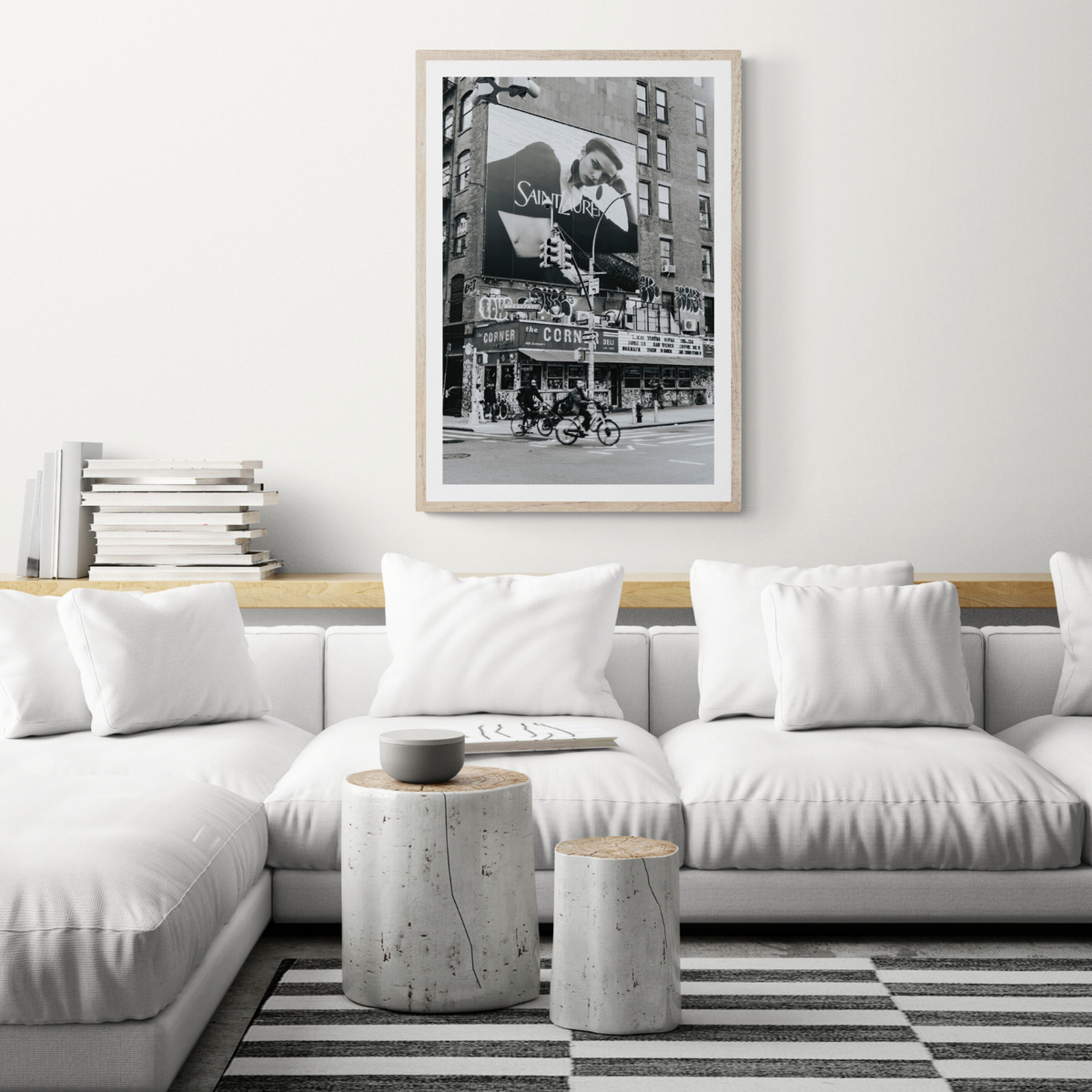 Runway To Rooftops New York NYC Black & White wall art framed print styled in a room