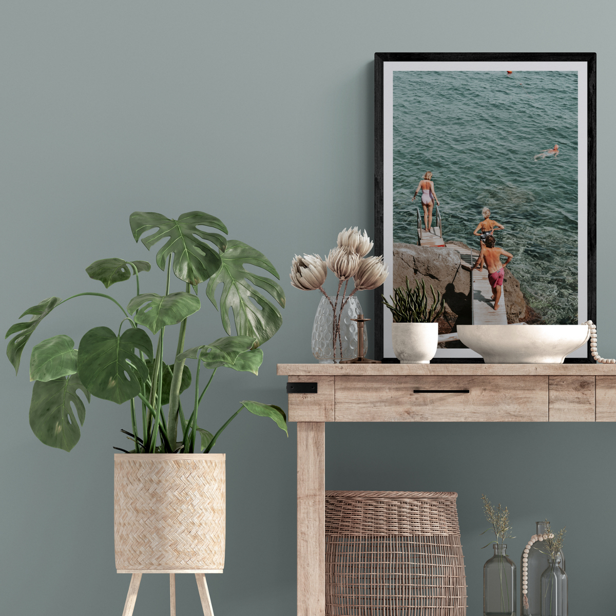 Freewheeling Spirit Tuscany coastal Italian wall art framed print styled in a room view 3