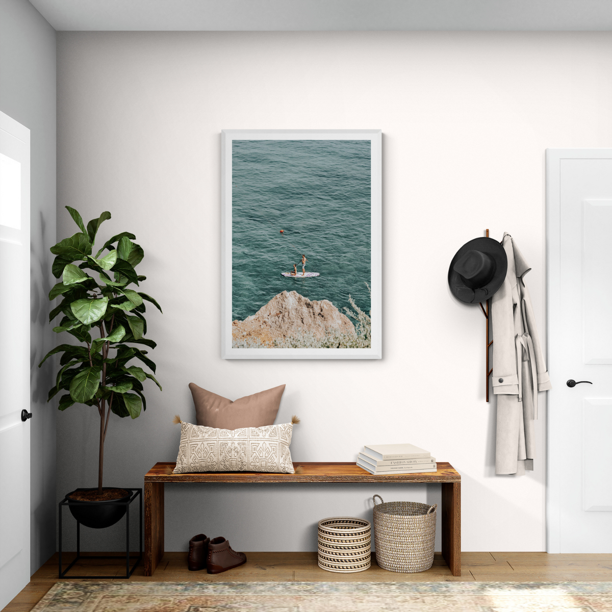 Into The Vibe Without Getting Wet Tuscany coastal wall art framed print styled in a room