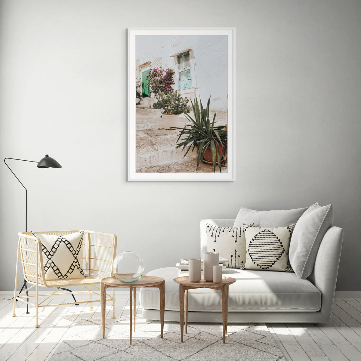 Giardino Segreto Puglia Ostuni wall art white framed print styled in a room