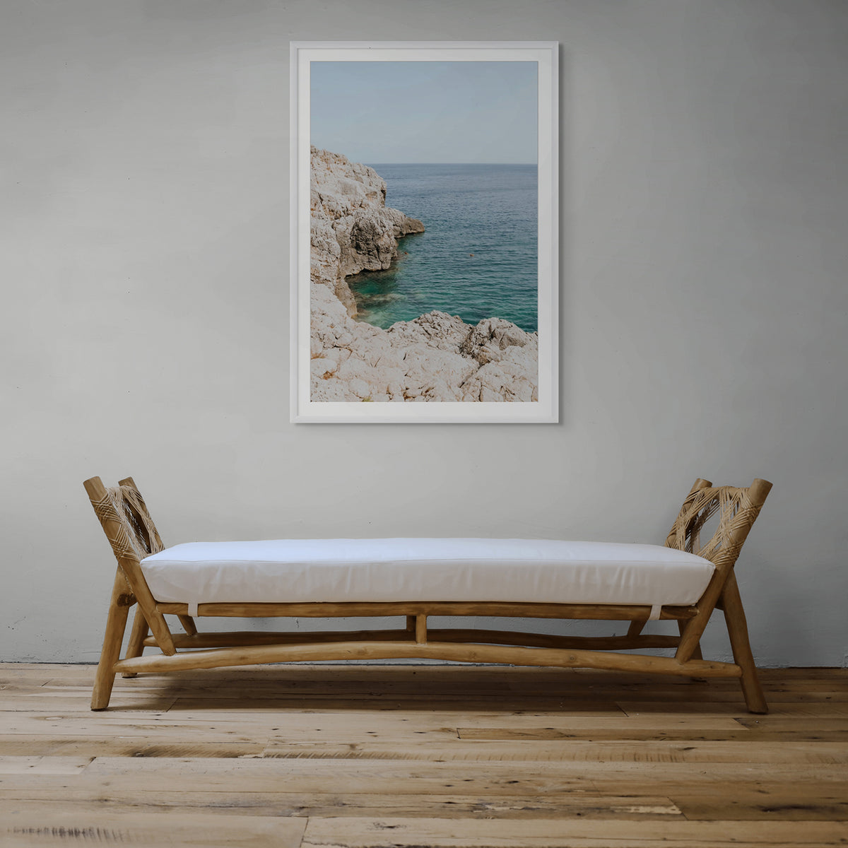 Healing Immersion Puglia Wall Mediterranean fine art print white framed print styled in a room