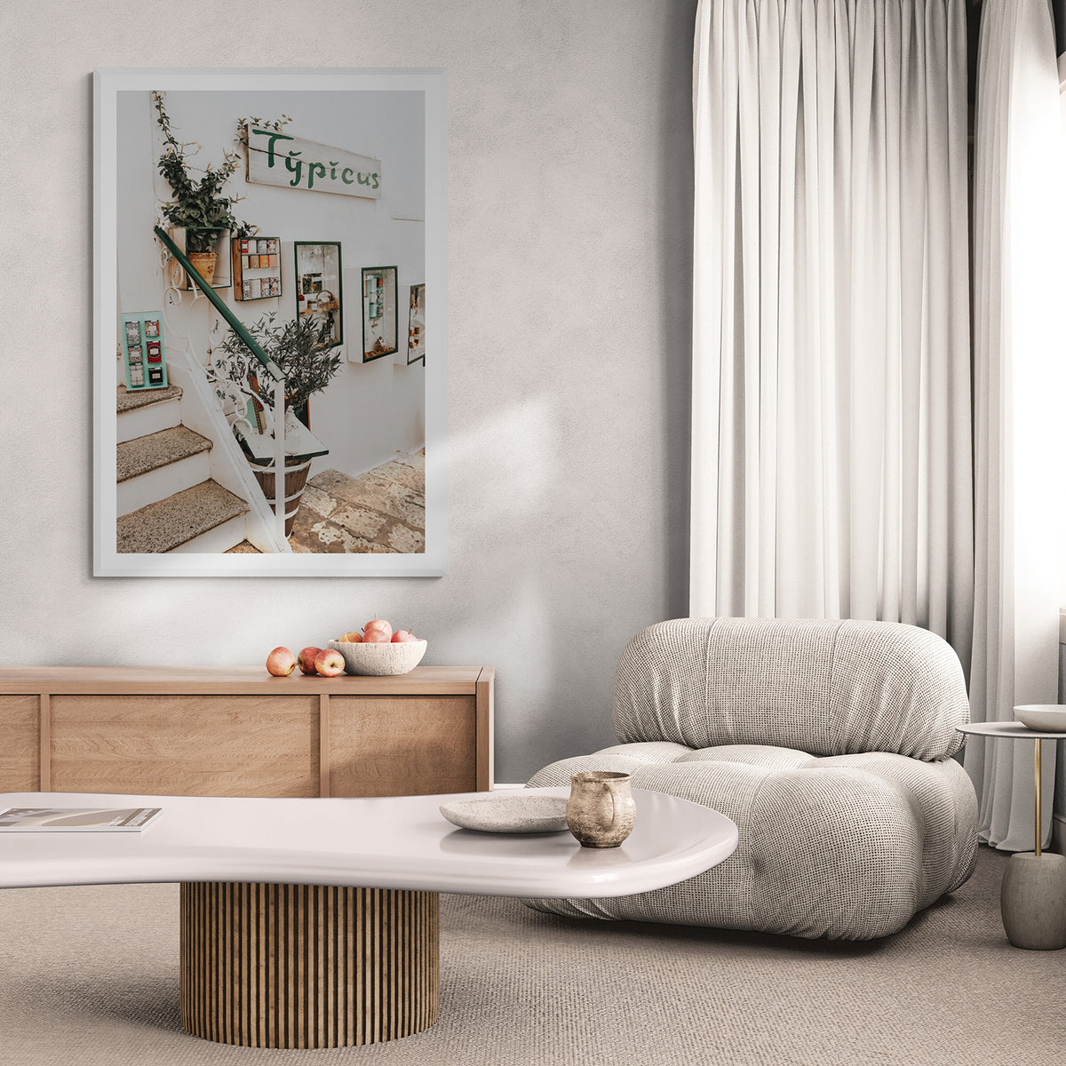 Il Negozio Puglia Ostuni wall art white framed print styled in a room