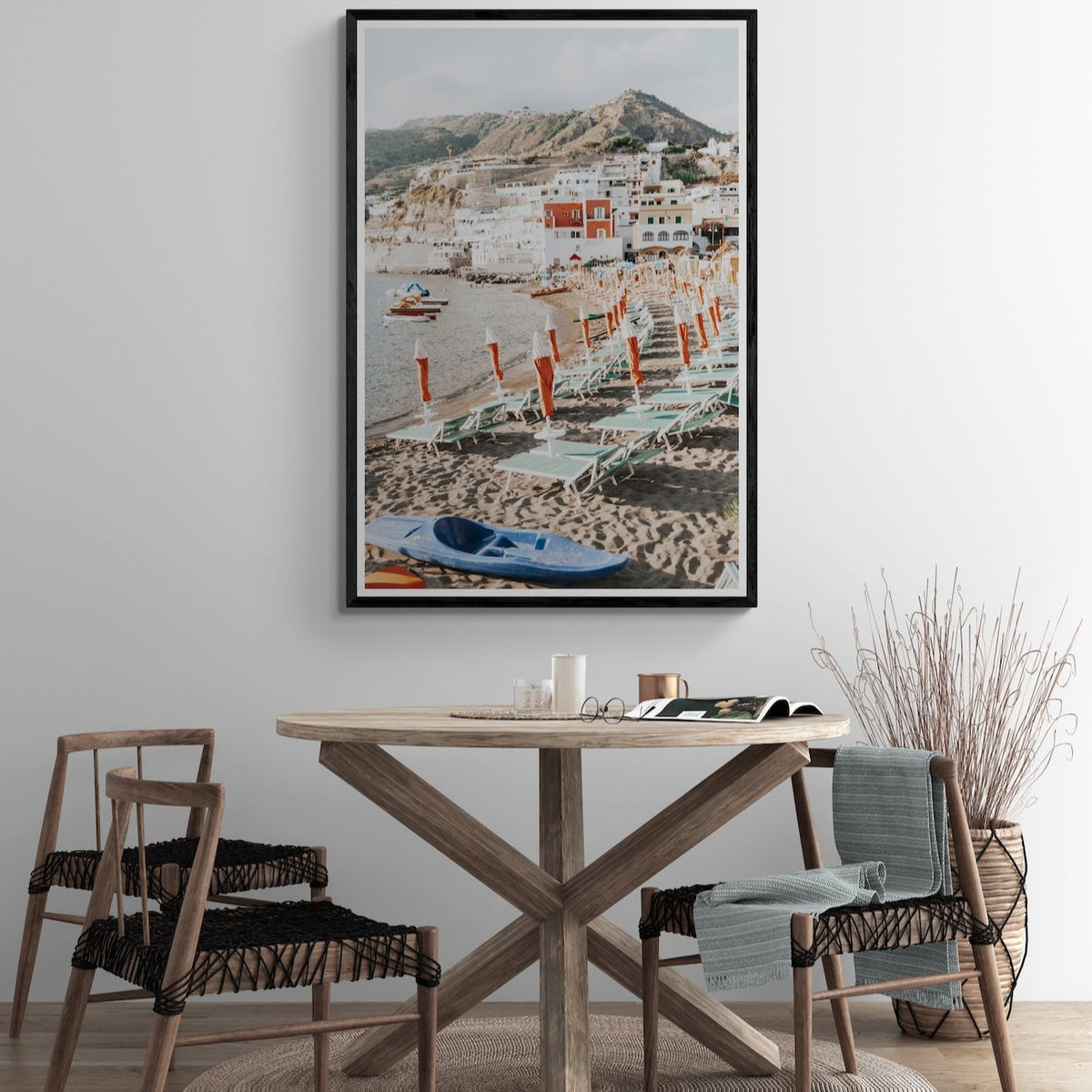 L'Isola del Paradiso Ischia Mediterranean wall art black framed print styled in a room