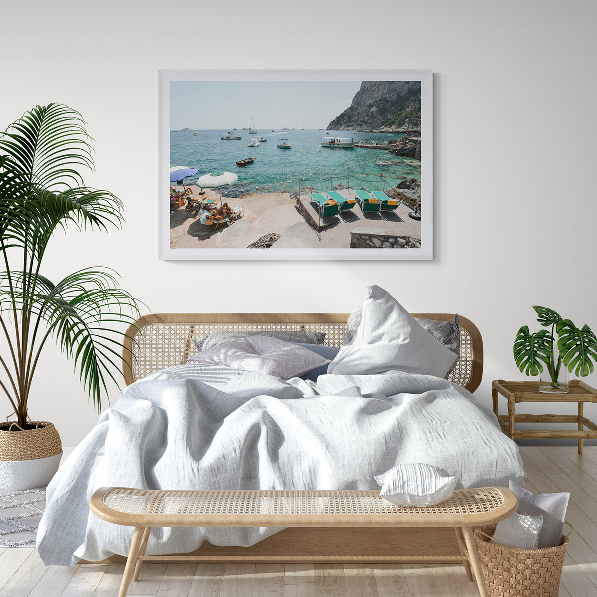 A framed Amichi Co artwork styled in a serene, collected interior