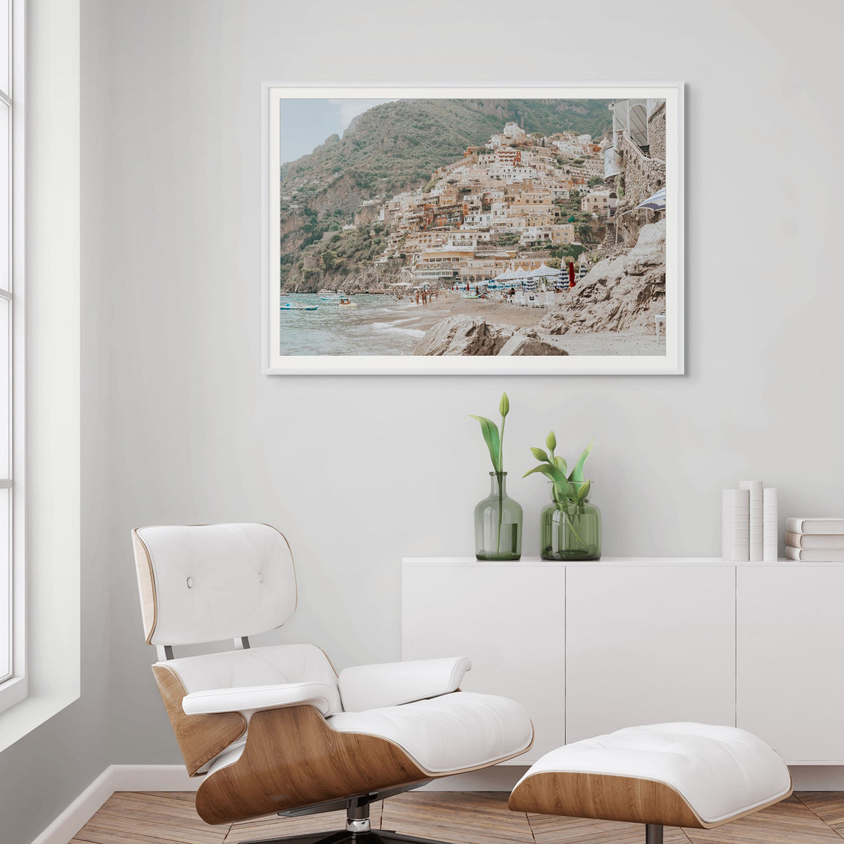 Sogno di Positano Positano Amalfi Coast Italian wall art white framed print styled in a room