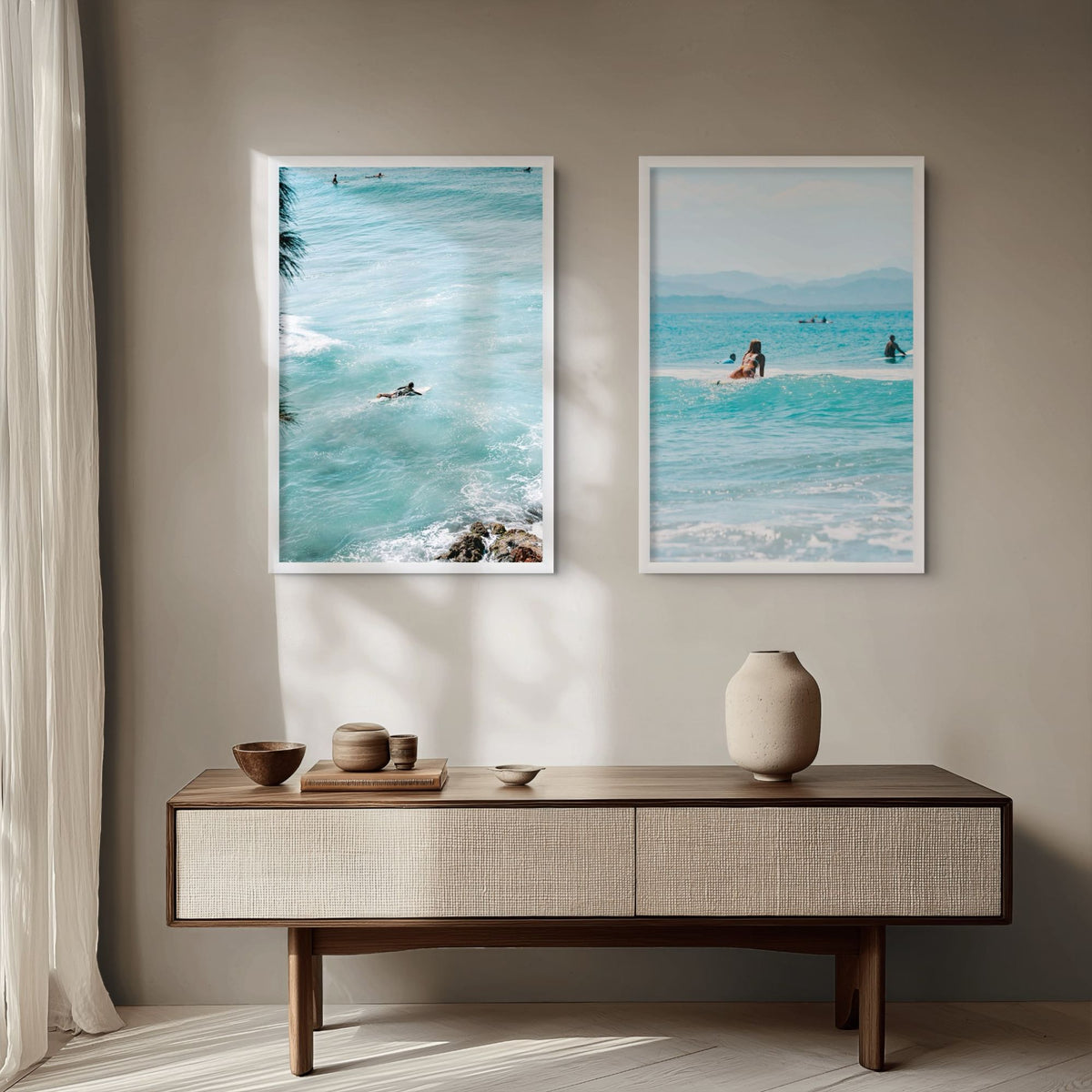 Blue Crush + Tatiana artworks styled together in a room