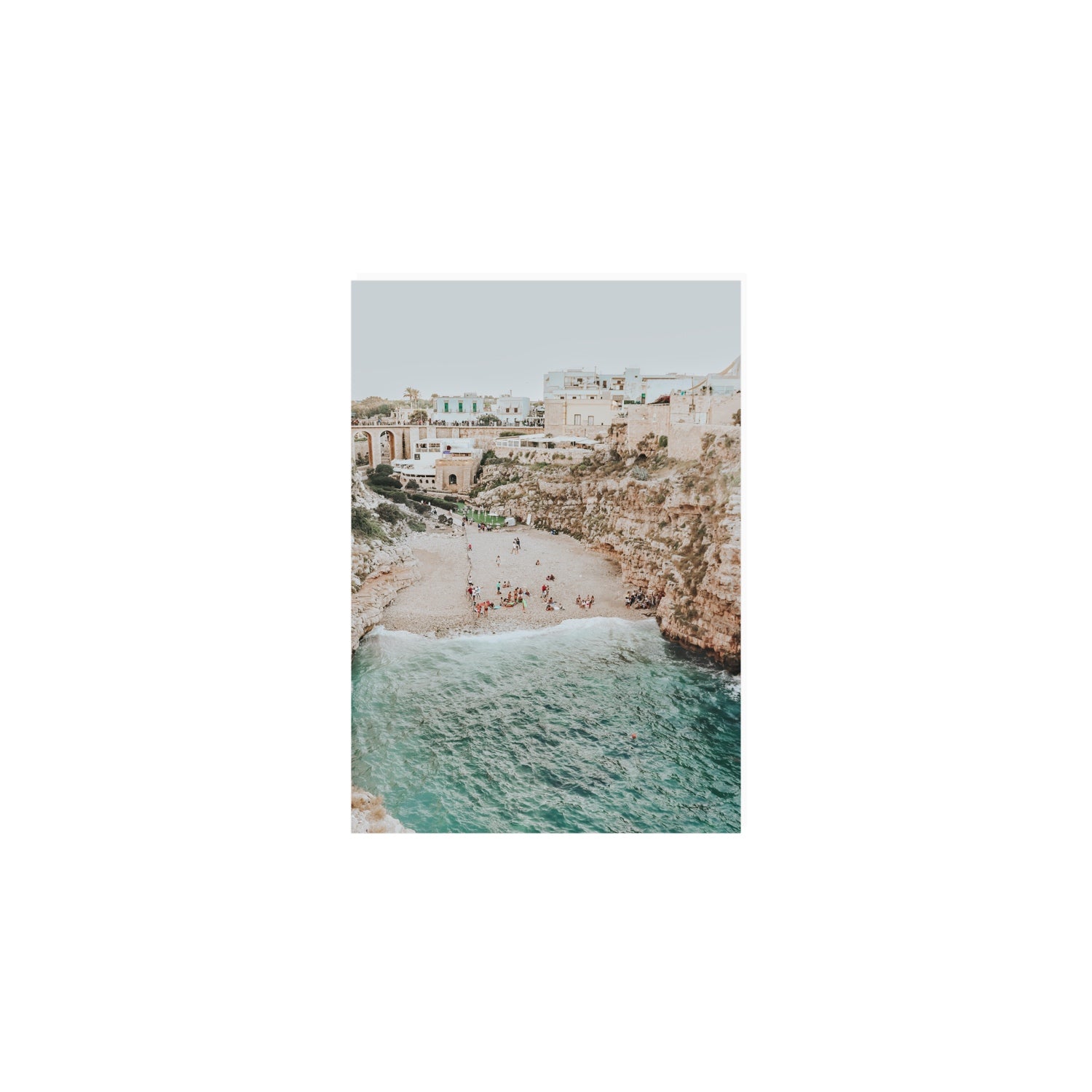 Polignano Vista Puglia coastal Italian beach fine art print A5, 21 x 14.8 cm unframed fine art canvas