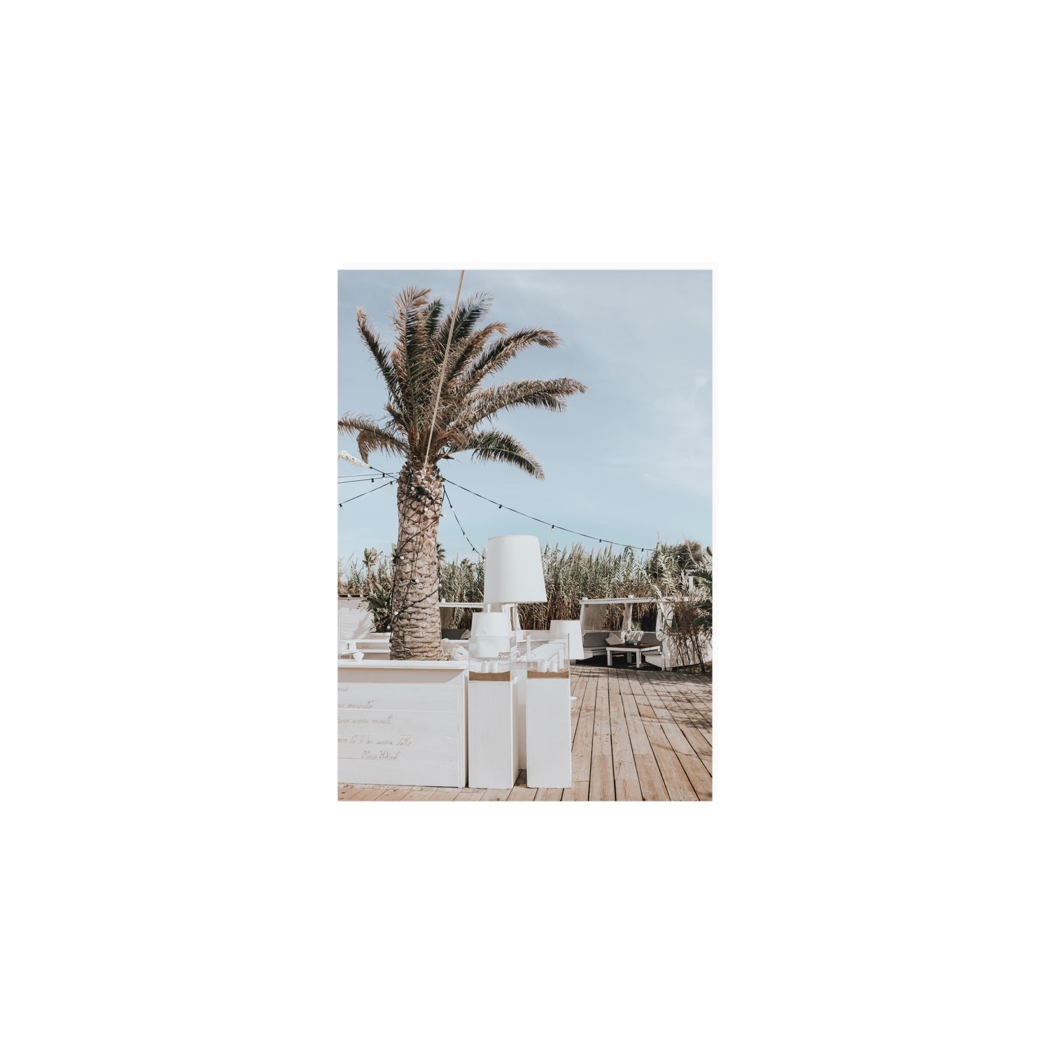 Seabreeze Palm Puglia coastal beach wall art A5, 21 x 14.8 cm unframed fine art canvas
