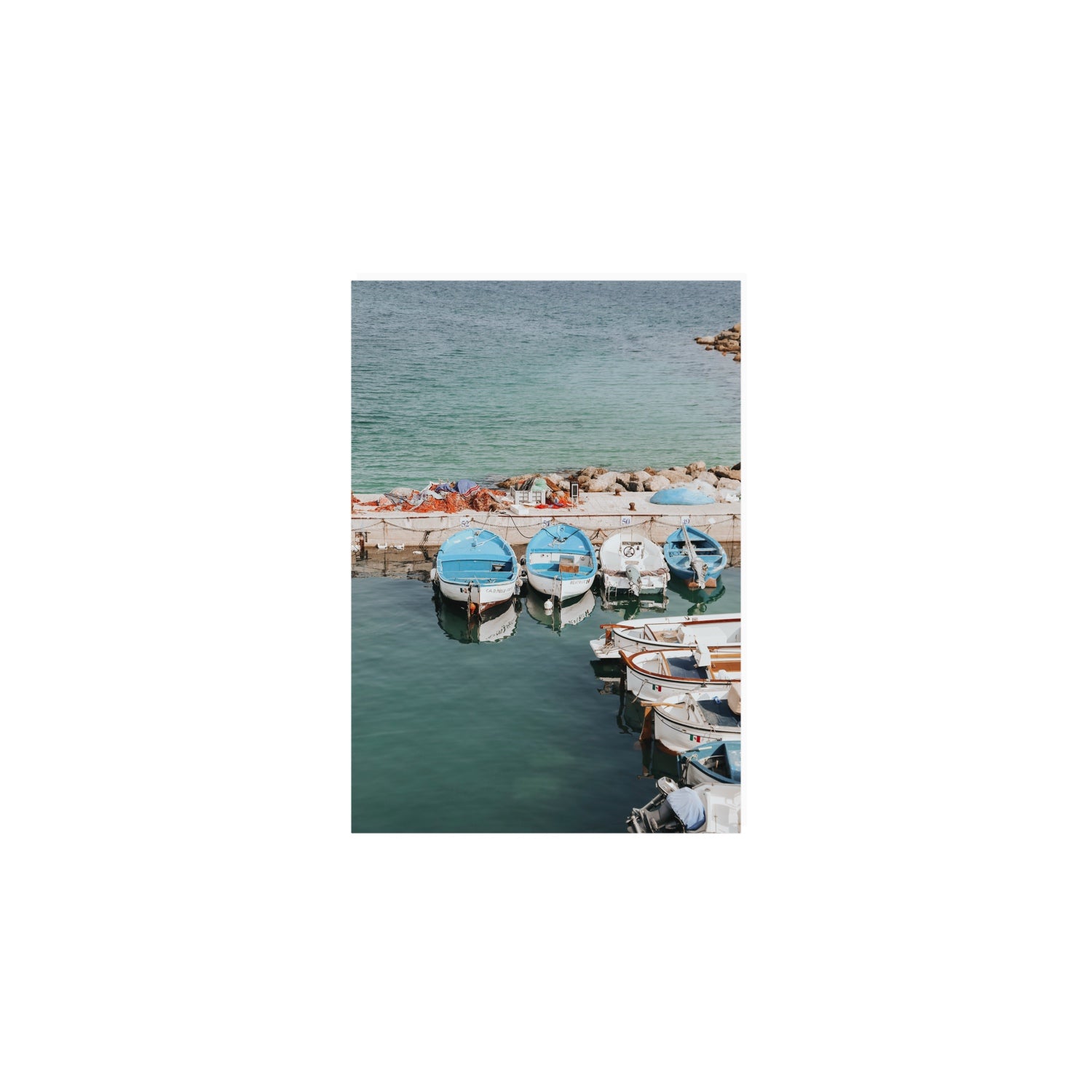Maritime Memories Puglia Harbour Reflections coastal wall art A5, 21 x 14.8 cm unframed fine art canvas