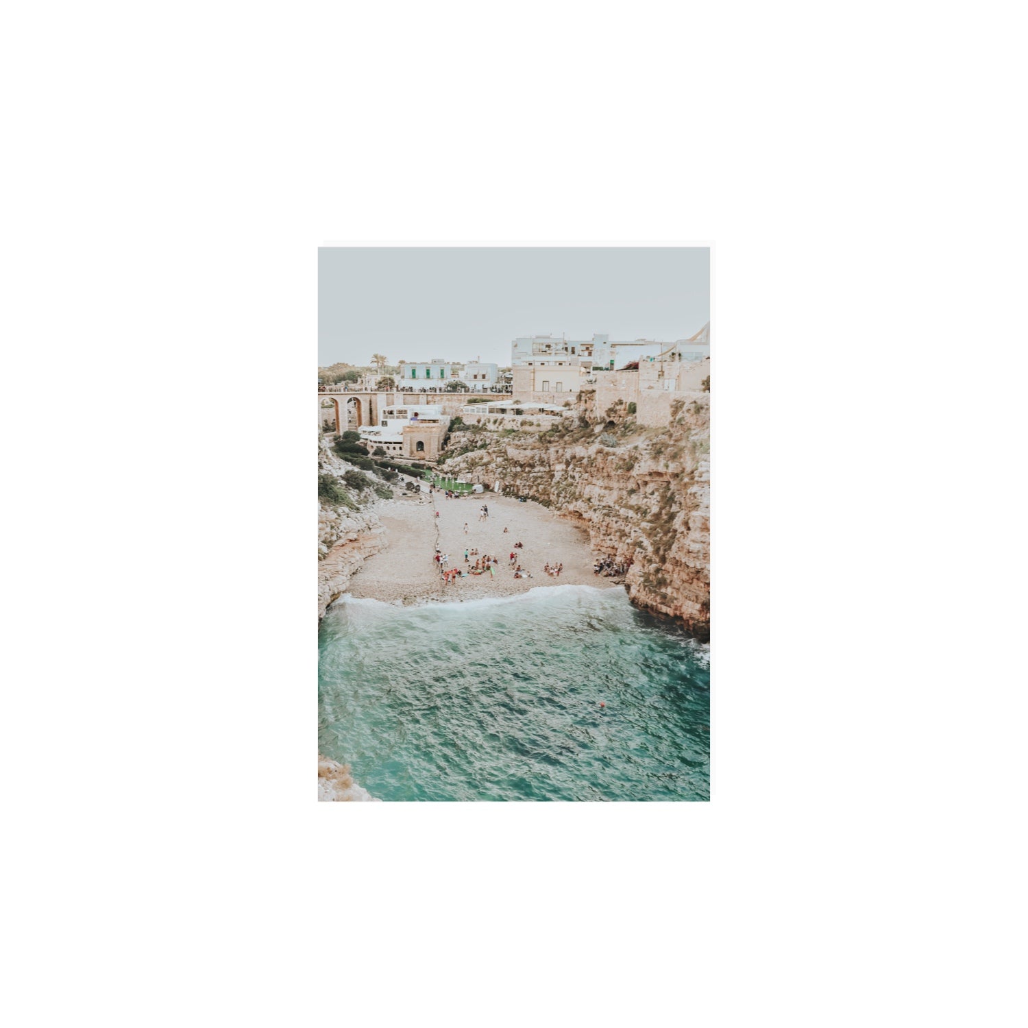 Polignano Vista Puglia coastal Italian beach fine art print A4, 29.7 x 21 cm unframed fine art canvas