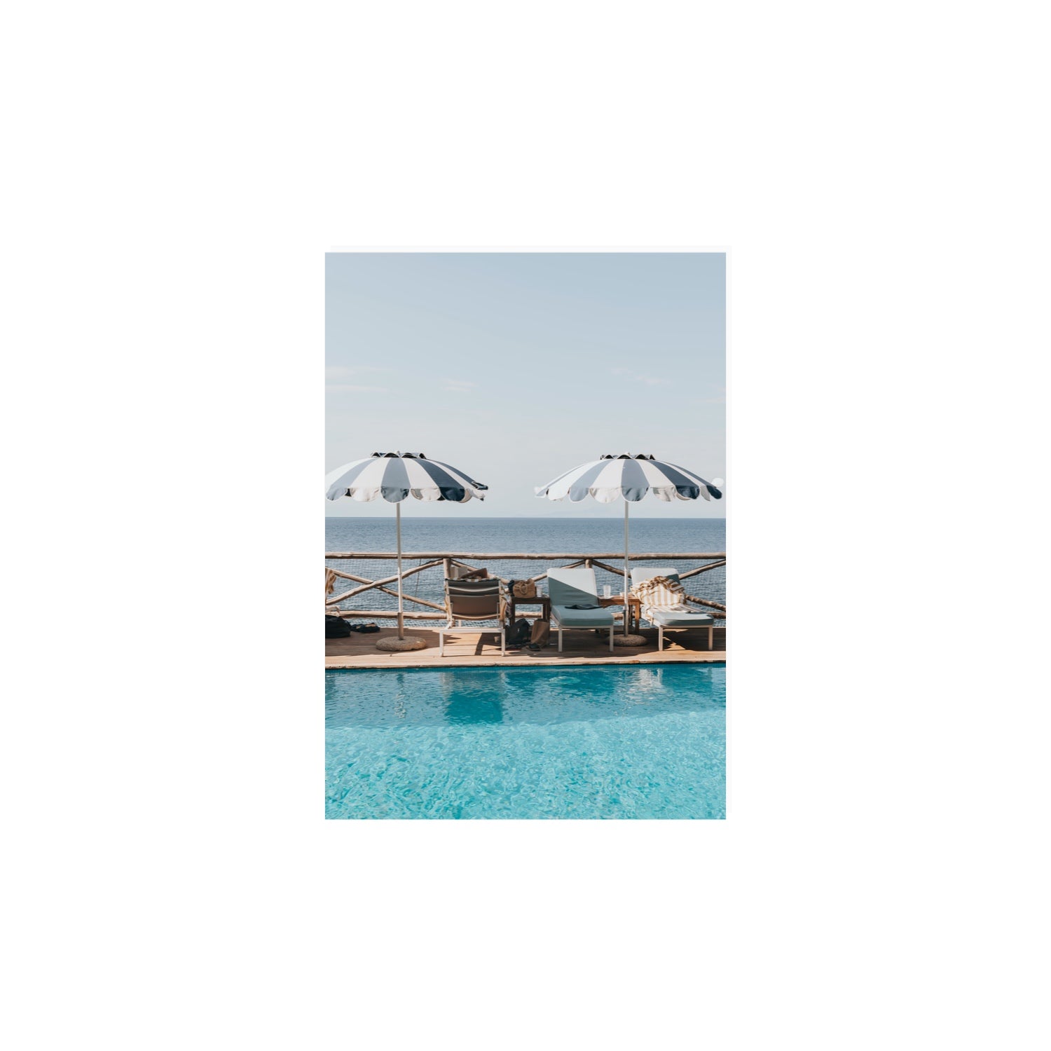 Beach Retreat fine art print, Ischia, Italy, european beach clubs artwork, A4 · 29.7 x 21 cm, Unframed, Fine Art Canvas