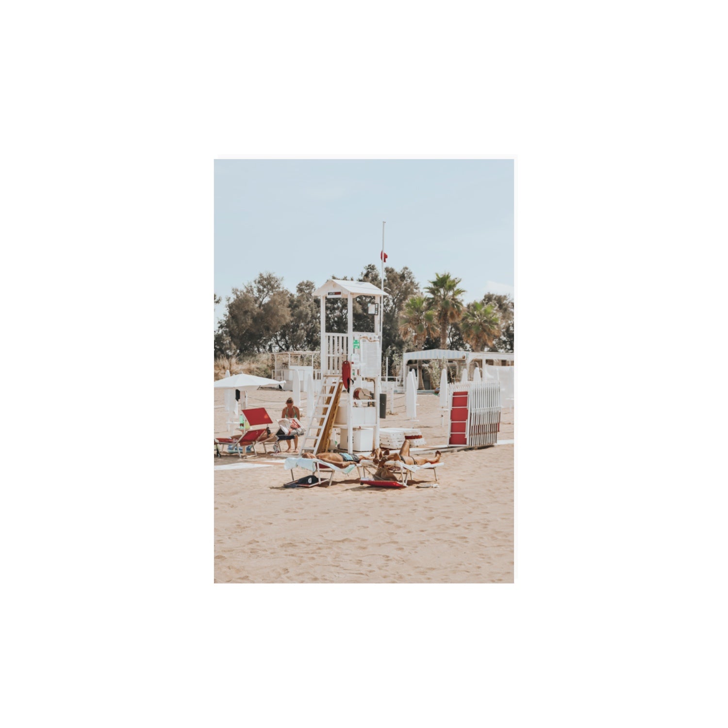 Red Lounge Reverie Puglia beach coastal wall art A3, 42 x 29.7 cm unframed fine art canvas