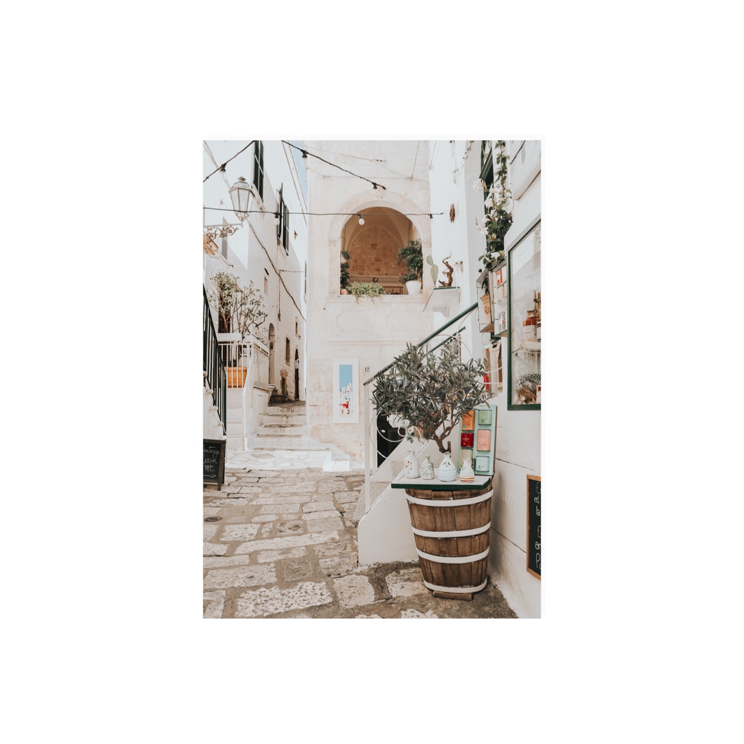 Olive Tree Lane Puglia Ostuni Mediterranean decor wall art A2, 59.4 x 42 cm unframed fine art canvas