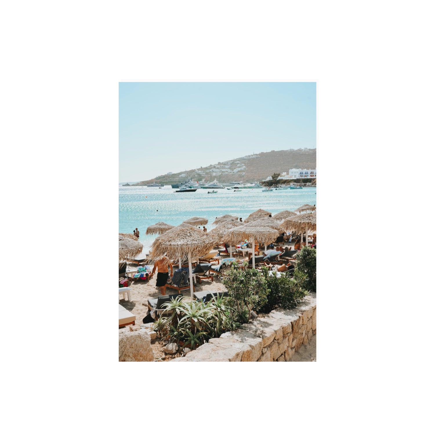 Beachside Huts Mykonos Greek island wall art A2, 59.4 x 42 cm unframed fine art canvas