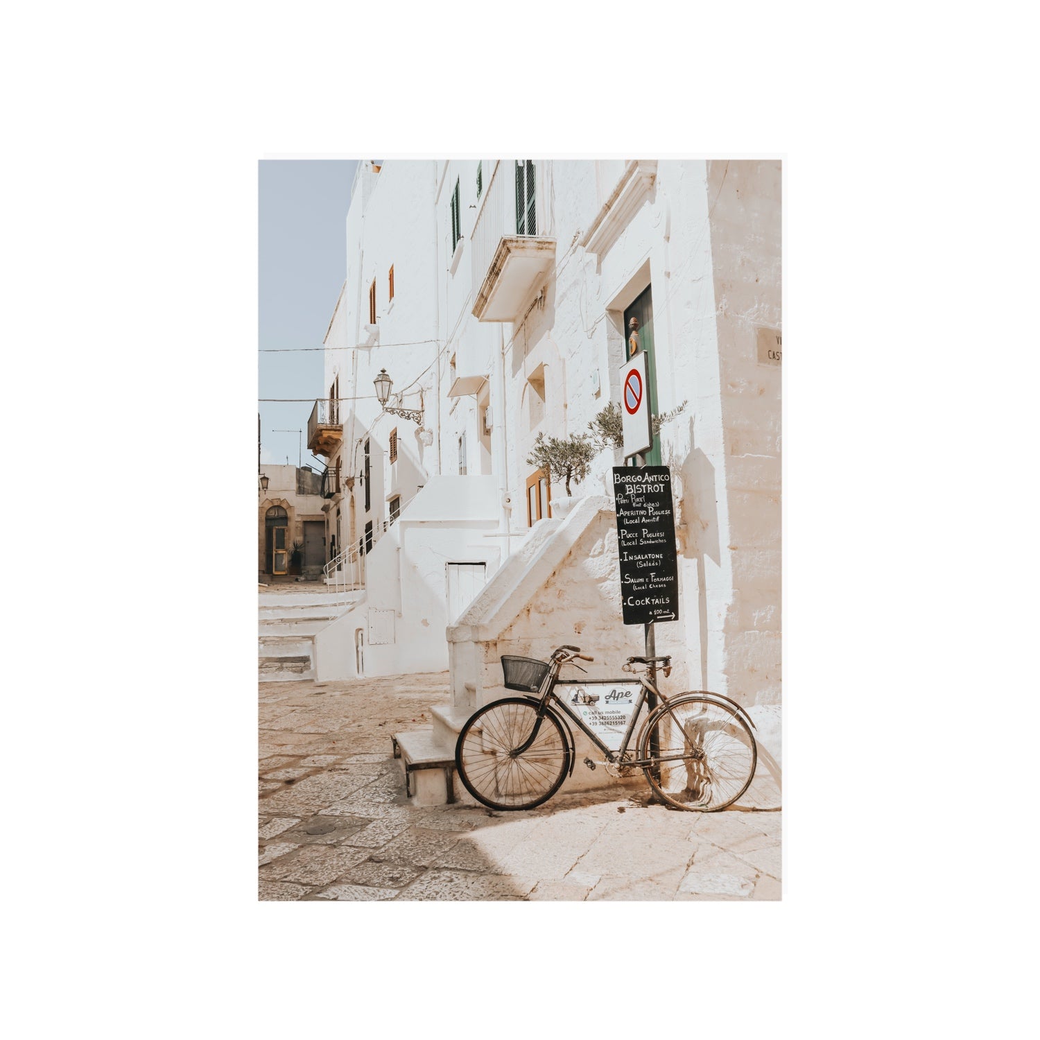 La Bicicletta Puglia Ostuni wall art A1, 84.1 x 59.4 cm unframed fine art canvas