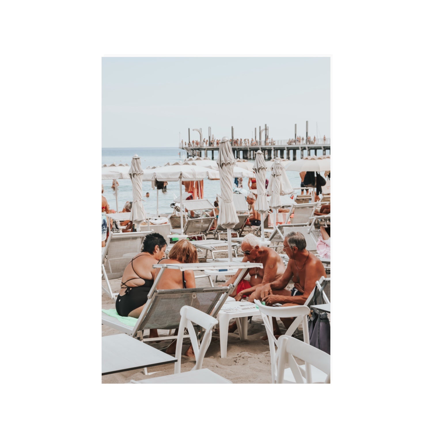 Salted Shuffle fine art print, Alassio, Italy, people and locals artwork, 100 x 70 cm, Unframed, Fine Art Canvas