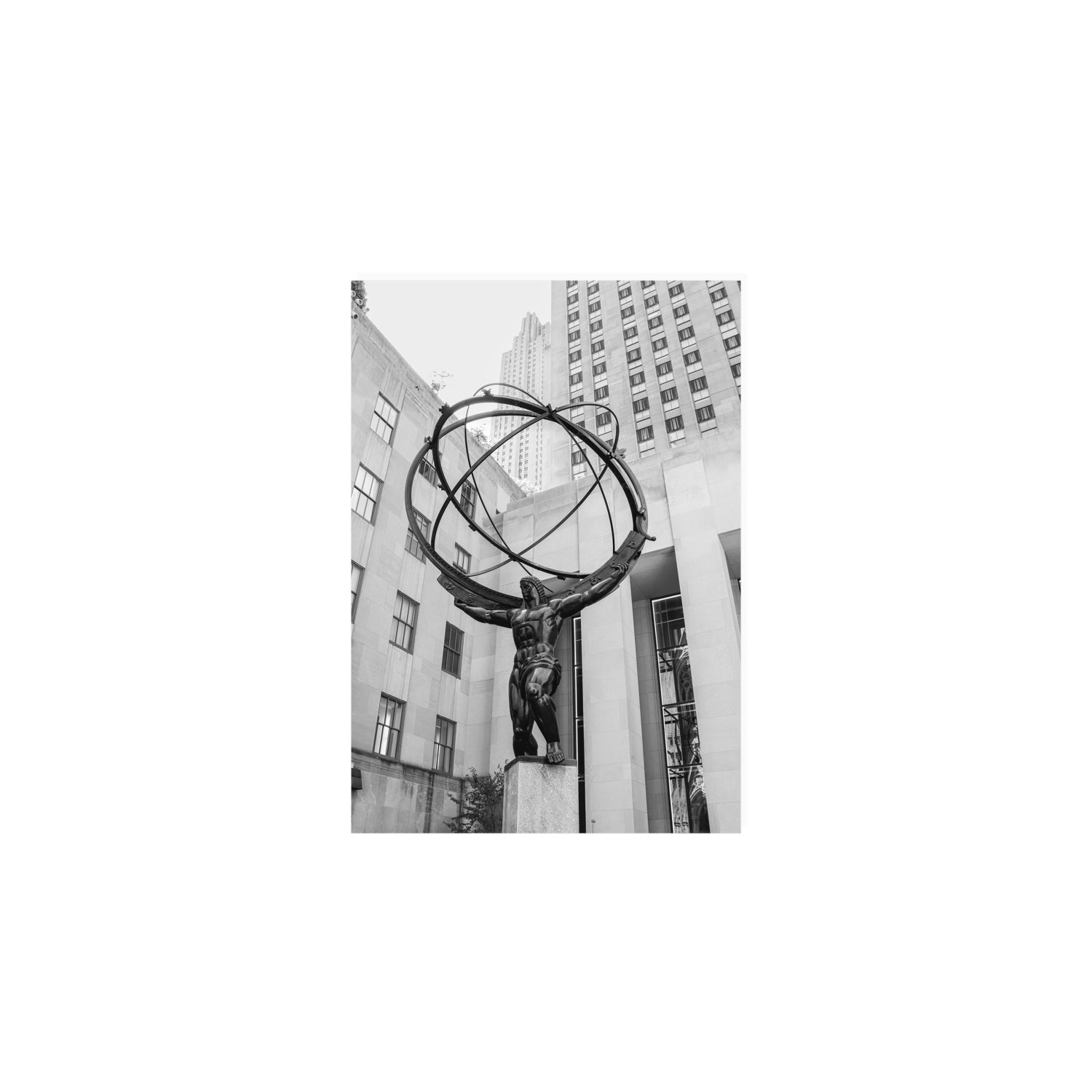 Atlas Ascends New York NYC Black & White wall art A5, 21 x 14.8 cm unframed fine art print