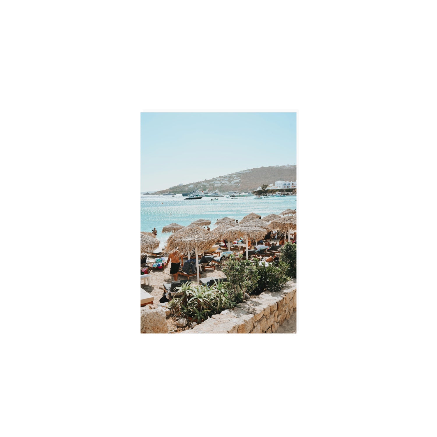 Beachside Huts Mykonos Greek island wall art A5, 21 x 14.8 cm unframed fine art print