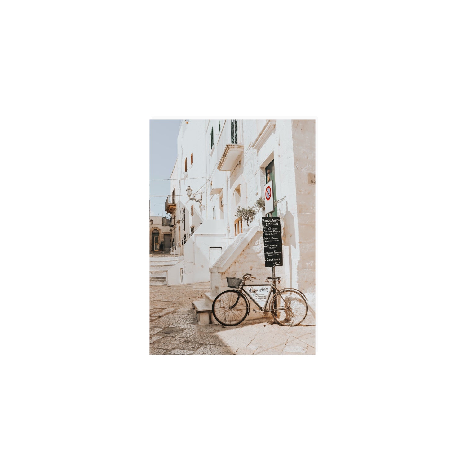 La Bicicletta Puglia Ostuni wall art A5, 21 x 14.8 cm unframed fine art print