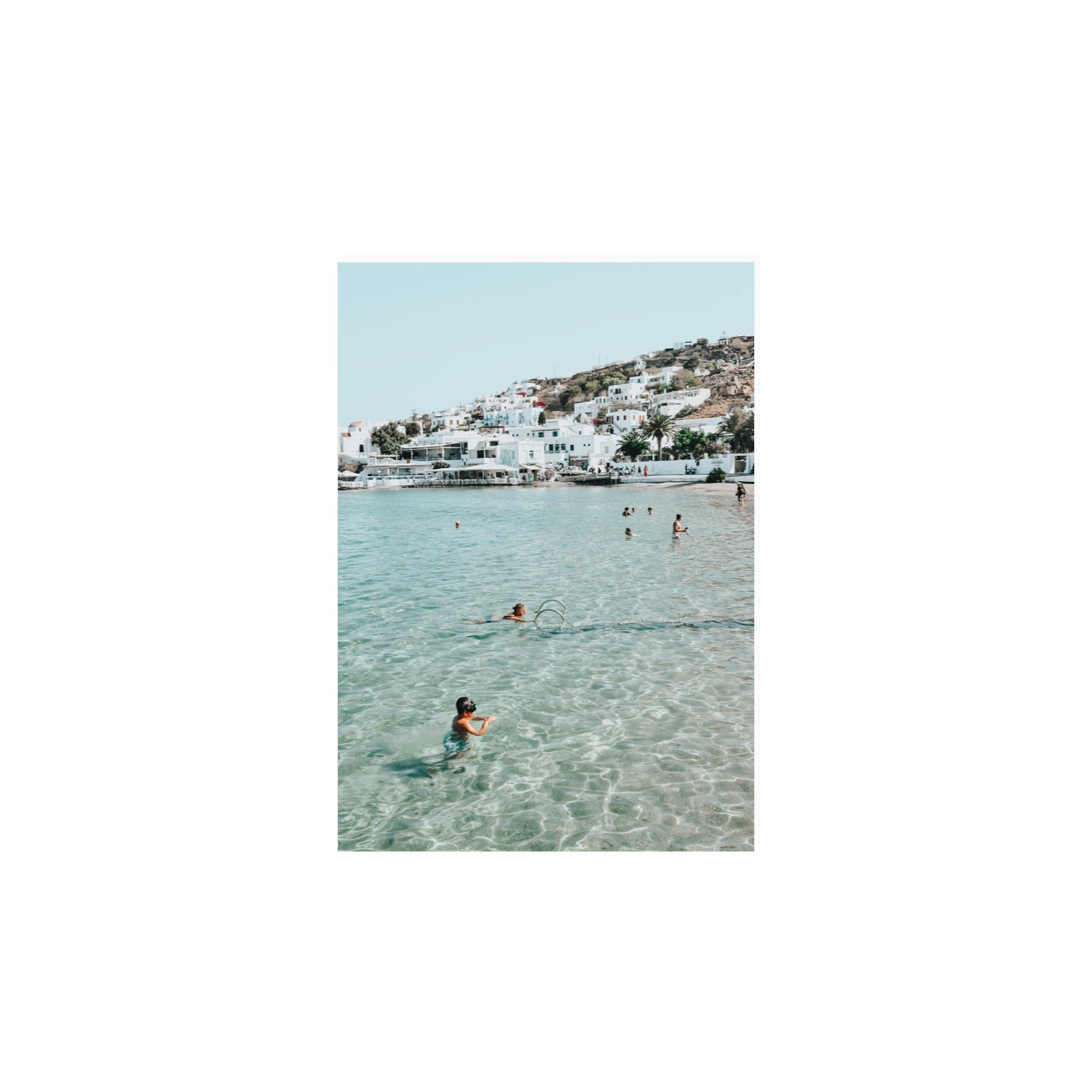 Beside The Seaside Mykonos beach Greek island wall art A4, 29.7 x 21 cm unframed fine art print