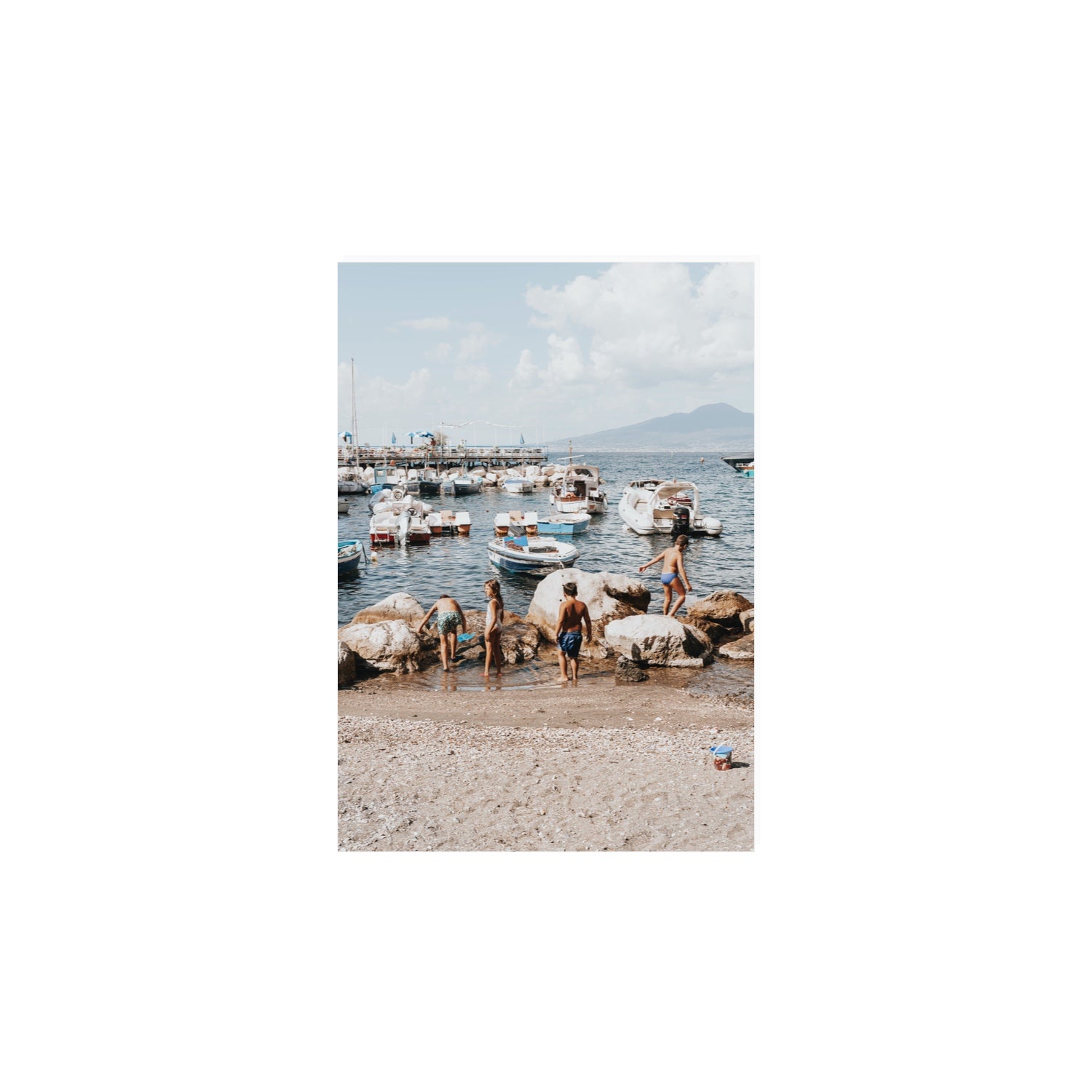 Searching For Treasures Sorrento coastal wall art A4, 29.7 x 21 cm unframed fine art print