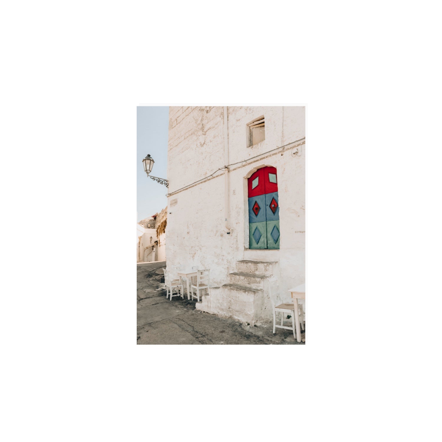 Doorway Delight Puglia Ostuni wall art A4, 29.7 x 21 cm unframed fine art print
