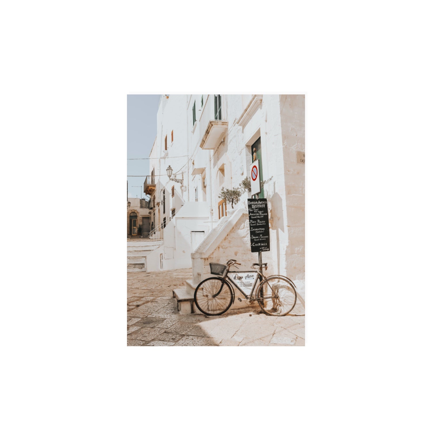 La Bicicletta Puglia Ostuni wall art A3, 42 x 29.7 cm unframed fine art print
