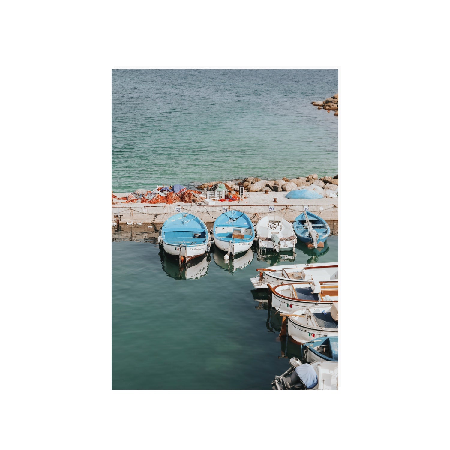 Maritime Memories Puglia Harbour Reflections coastal wall art A1, 84.1 x 59.4 cm unframed fine art print