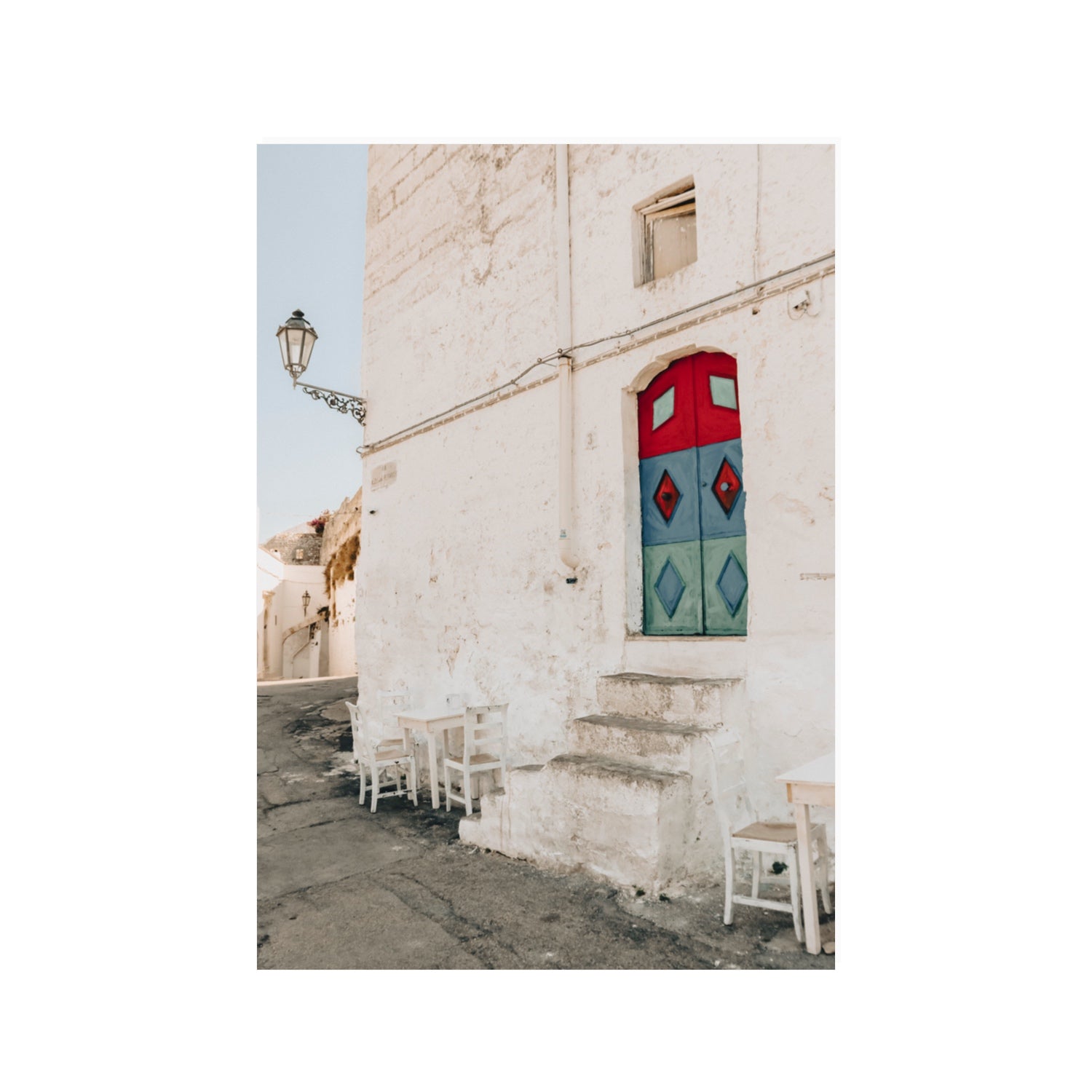 Doorway Delight Puglia Ostuni wall art 100 x 70 cm unframed fine art print