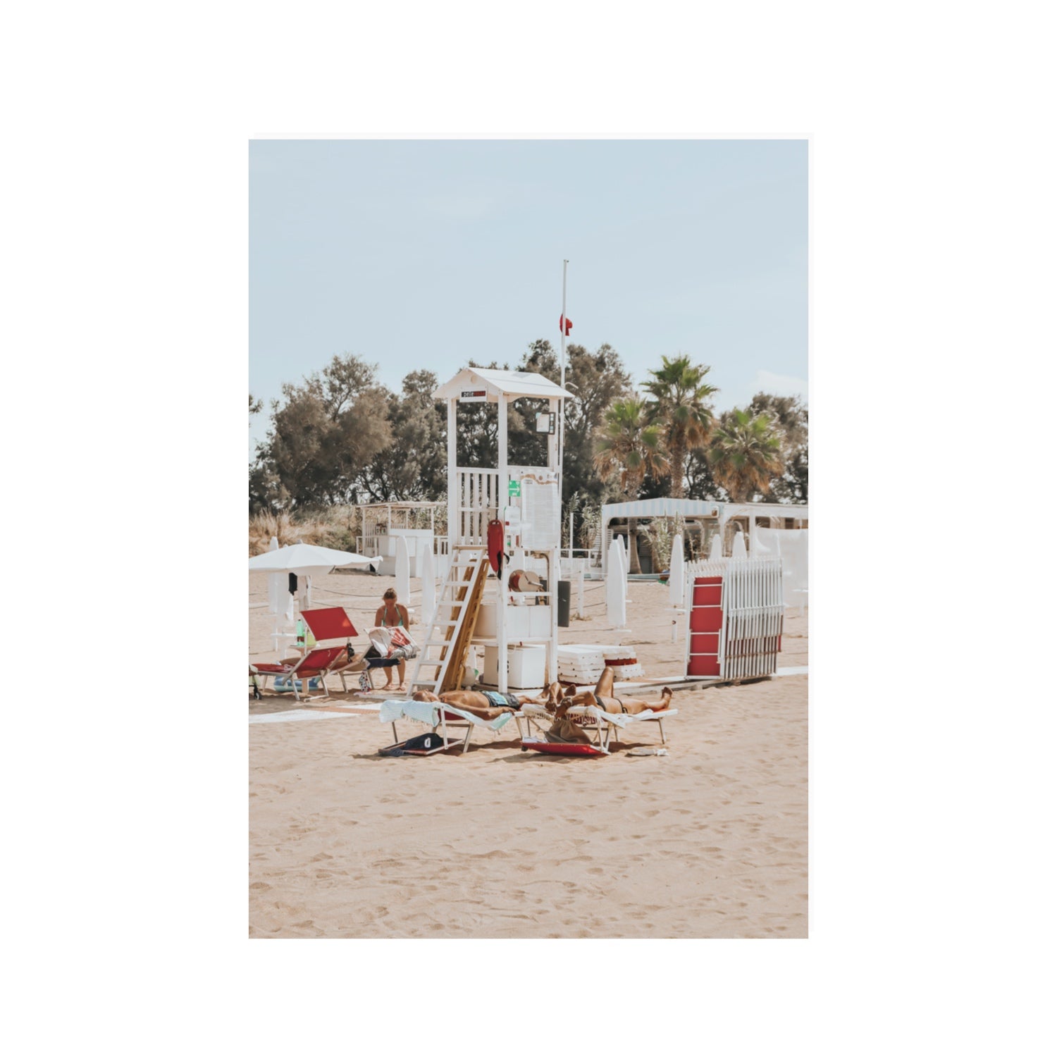 Red Lounge Reverie Puglia beach coastal wall art 100 x 70 cm unframed fine art print