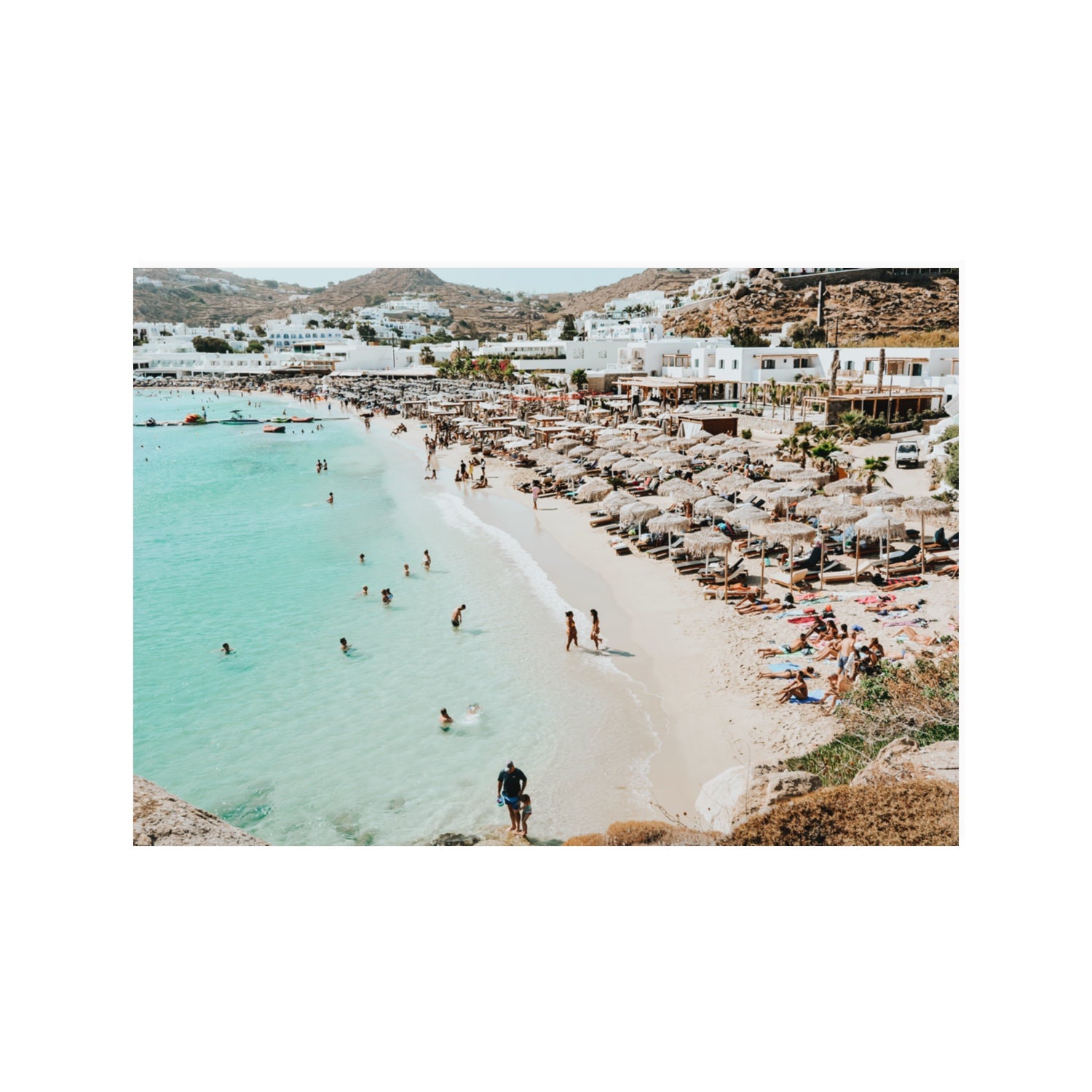 Aquaholic Mykonos Greek island wall art 100 x 70 cm unframed fine art print