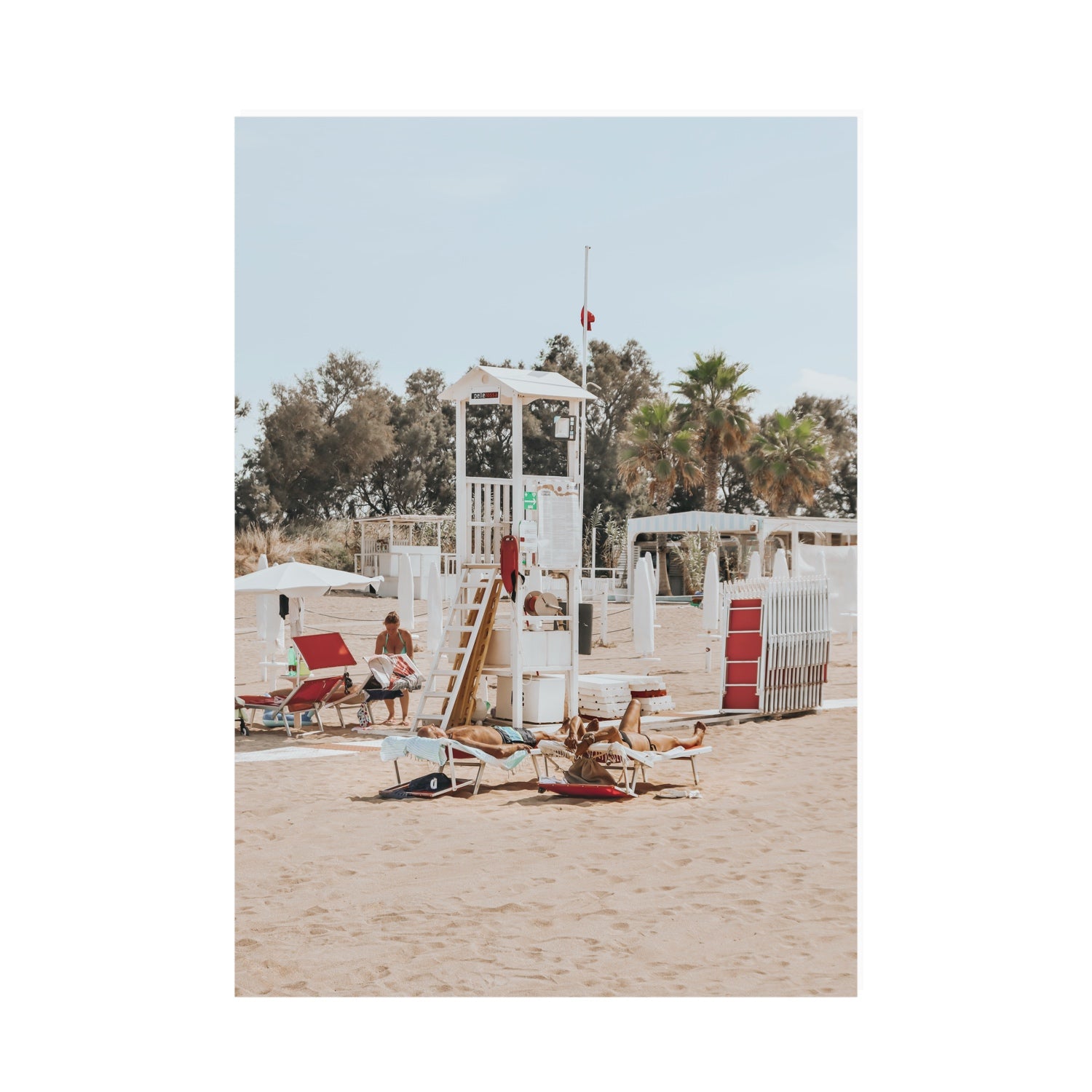 Red Lounge Reverie Puglia beach coastal wall art A0 unframed fine art print